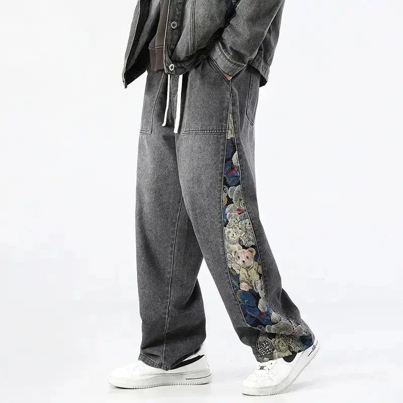 Japanese Brand Jeans baggy wide-leg with bear print outdoor hip-hop style Size US 34 / EU 50 - 1 Thumbnail
