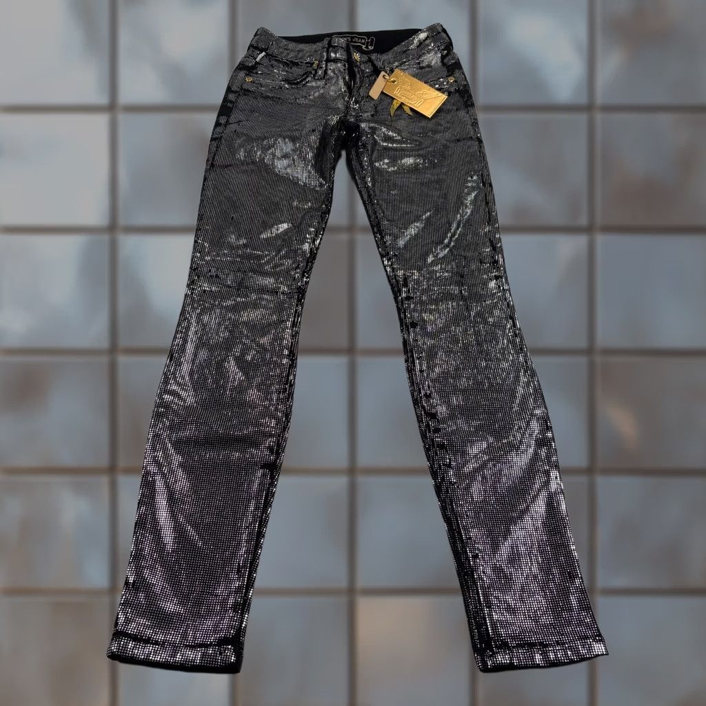Denime Robins Jean Womens Skinny Jeans Black Silver Rhinestone Size 24 Size 42" / US 20 - 1 Thumbnail