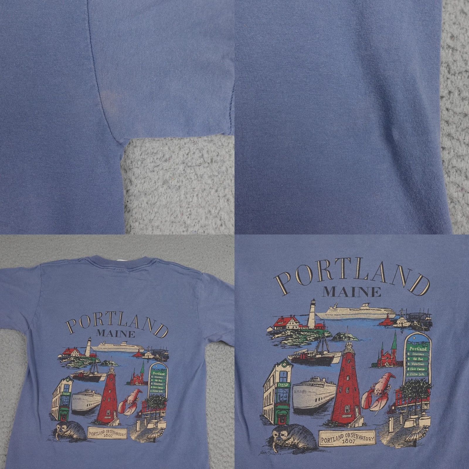 Gildan VINTAGE Portland Maine Lighthouse Shirt Mens S Blue Graphic 90s T-Shirt Size US S / EU 44-46 / 1 - 8 Thumbnail