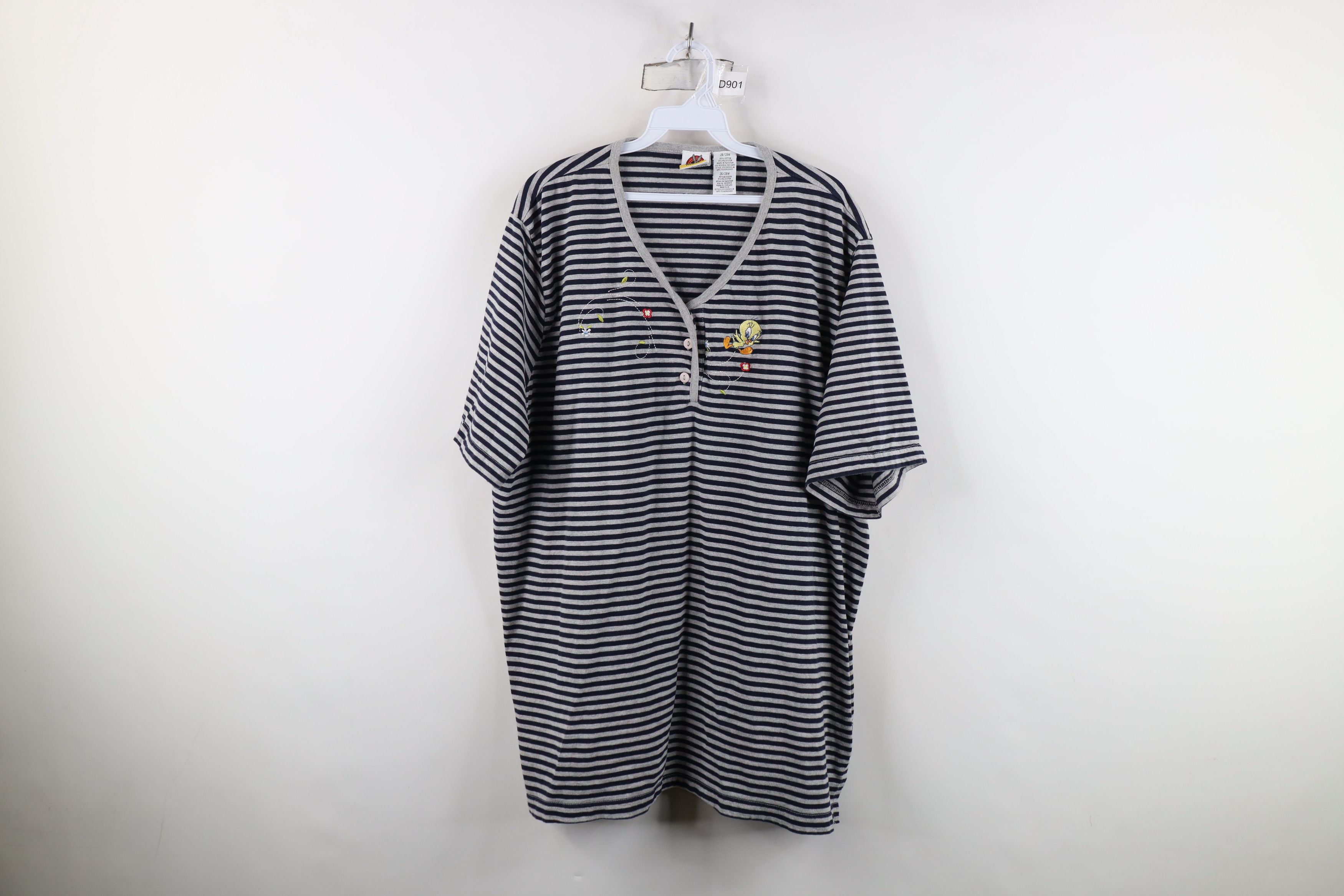 Vintage Vintage 90s Looney Tunes Striped Tweety Bird Henley T-Shirt Size 4XL / US 24-26 - 1 Thumbnail
