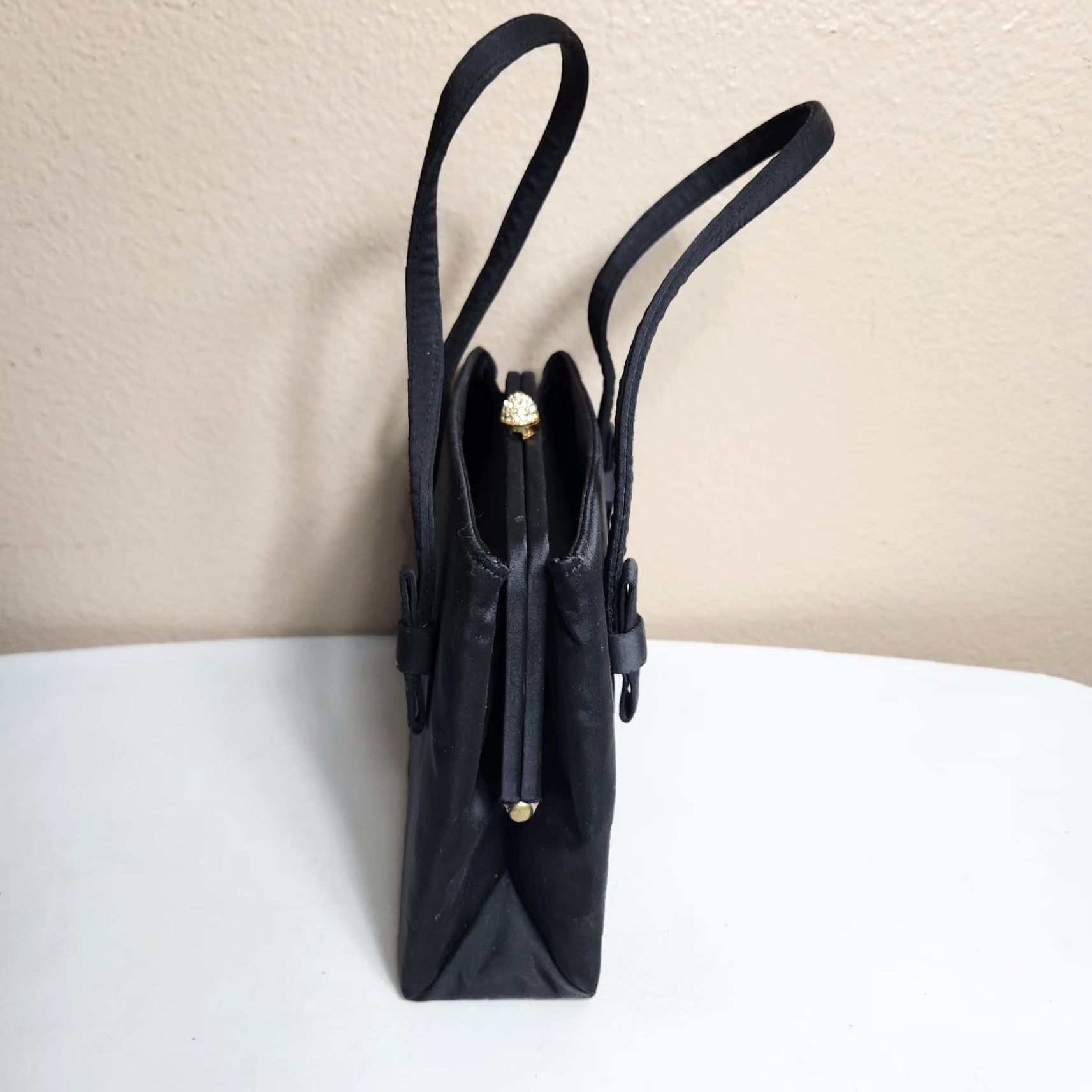 Vintage VINTAGE After Five Black Satin Structured Evening Bag w/Attached Coin Purse 1950s Women’s Satin Evening Bag Size ONE SIZE - 4 Thumbnail