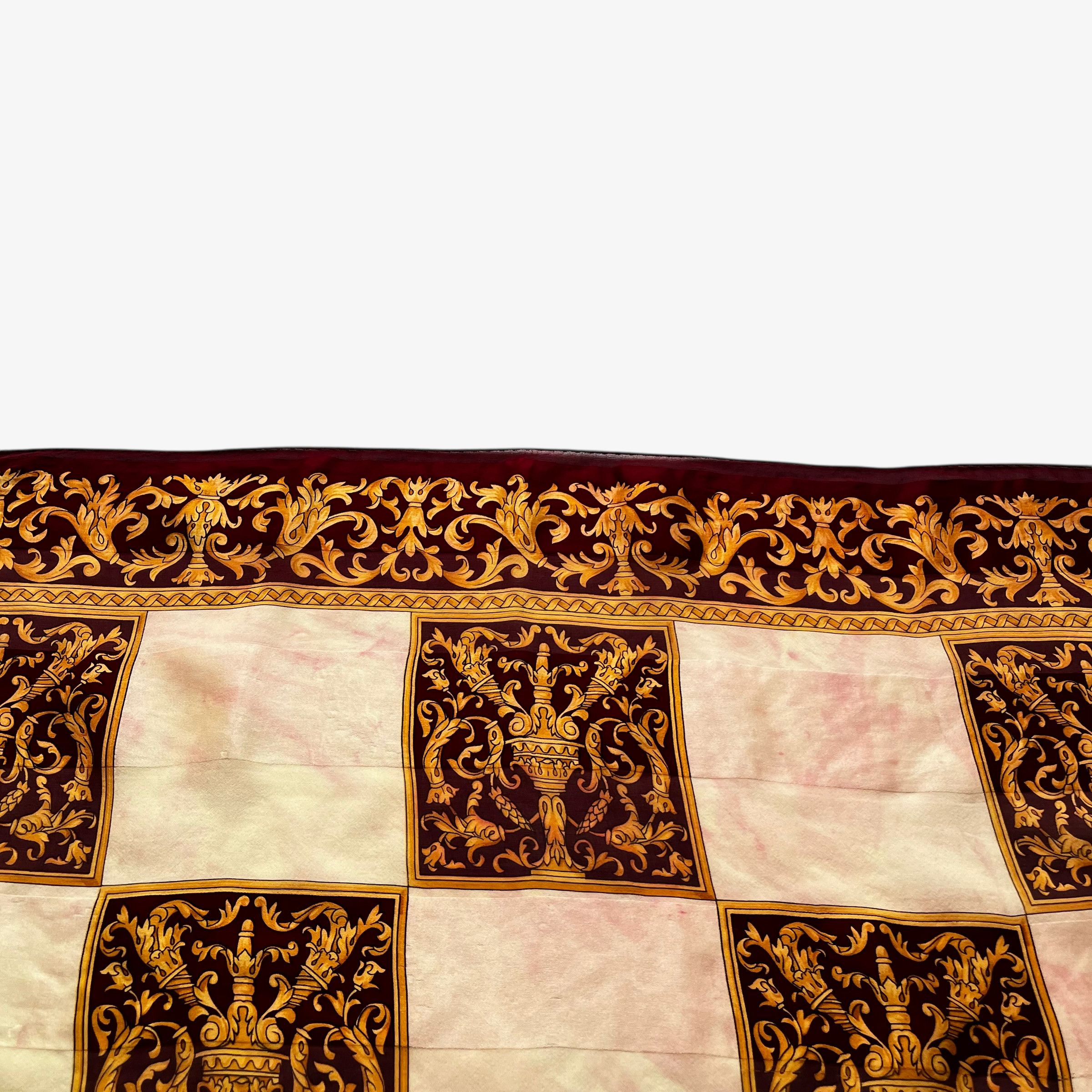 Paolo Gucci Vintage 80s Paolo Gucci Checkered Baroque Print Silk Scarf Size ONE SIZE - 4 Thumbnail