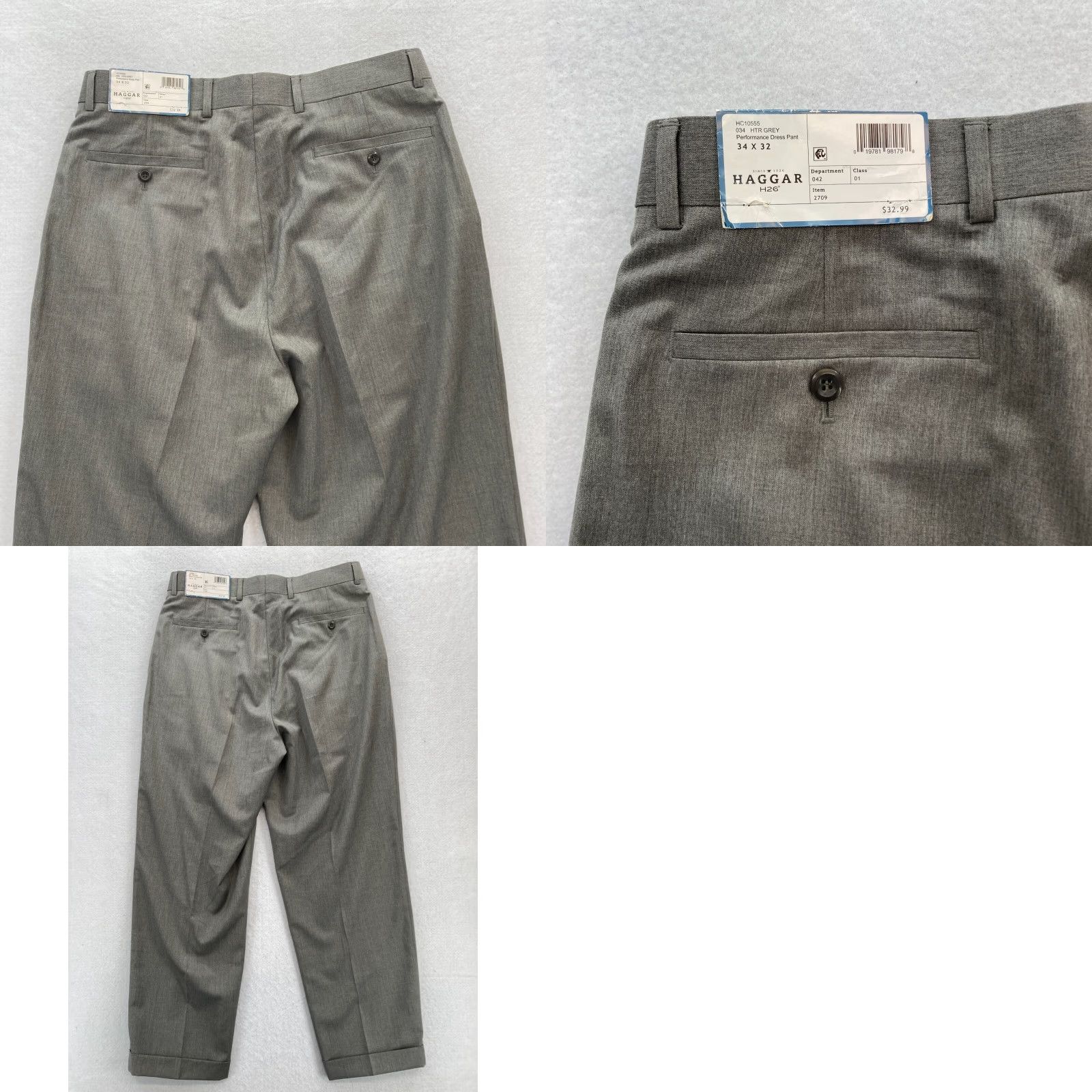 Haggar Haggar H26 Performance Dress Pant Mens 34x32 Gray Pleated Dress Pants Cuffed Pants Size US 34 / EU 50 - 8 Thumbnail