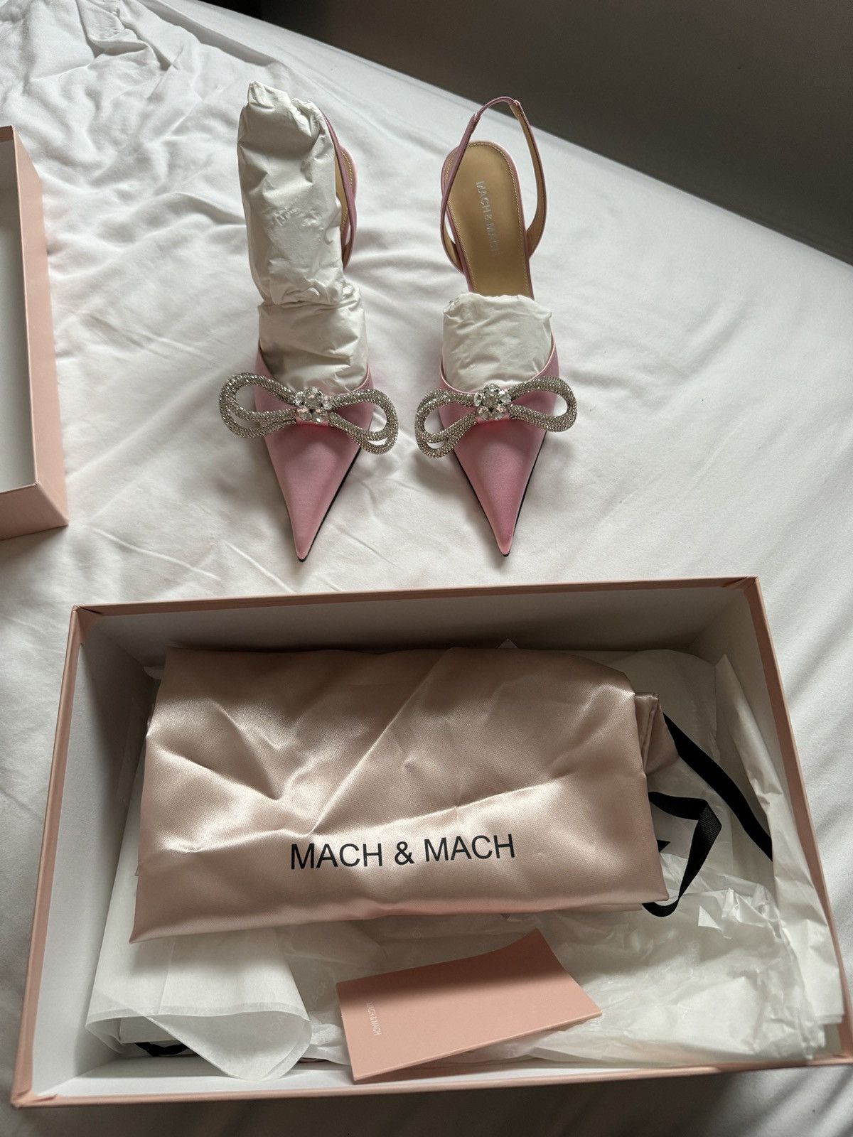 MACH & MACH Mach & Mach Pink Satin Double Bow Heels Size US 9 / IT 39 - 3 Thumbnail