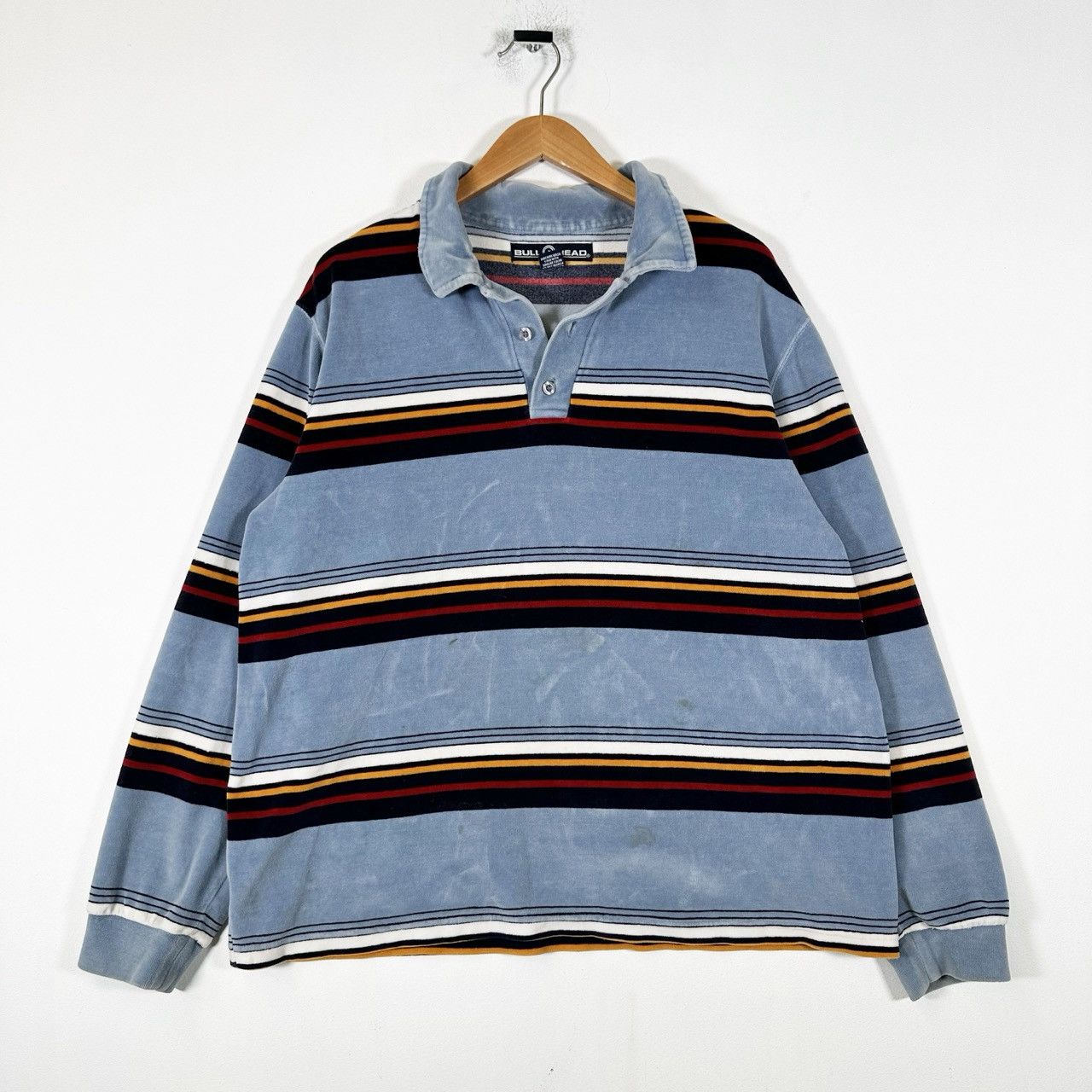 Vintage Vintage 00s Y2K Velour Striped Long Sleeve Rugby Shirt Size US L / EU 52-54 / 3 - 1 Thumbnail