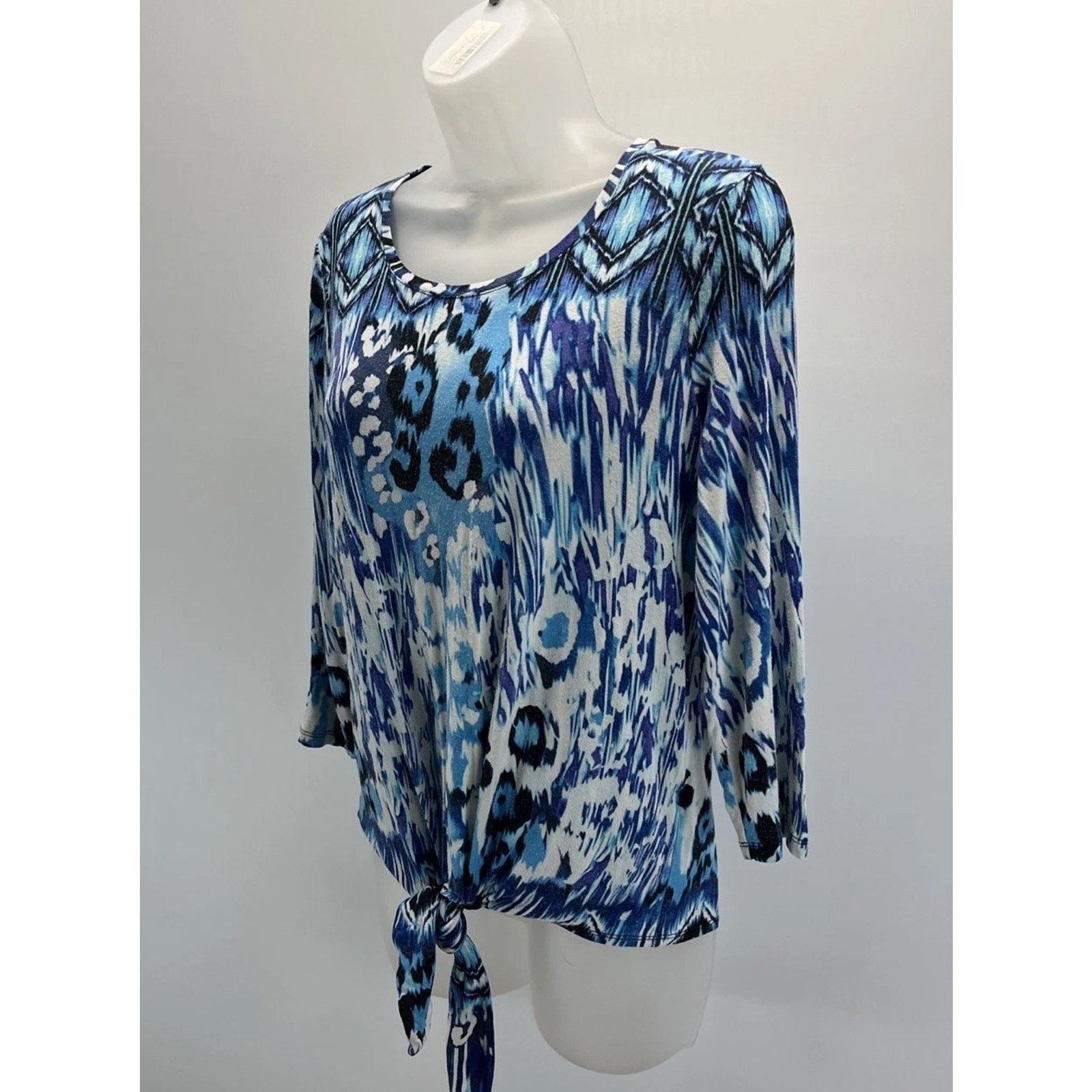 Chicos Chico's Blue White 3/4 Sleeve Knit Top Size 0 S Size S / US 4 / IT 40 - 3 Thumbnail