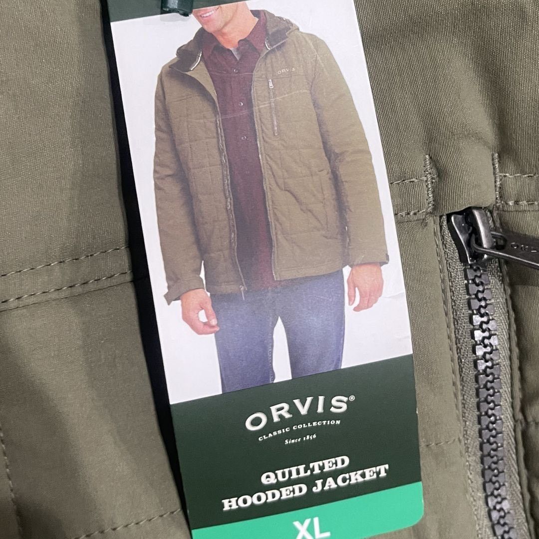 Orvis Quilted Hooded Jacket Olive Green Full Zip Water Resistant Size US XL / EU 56 / 4 - 4 Thumbnail