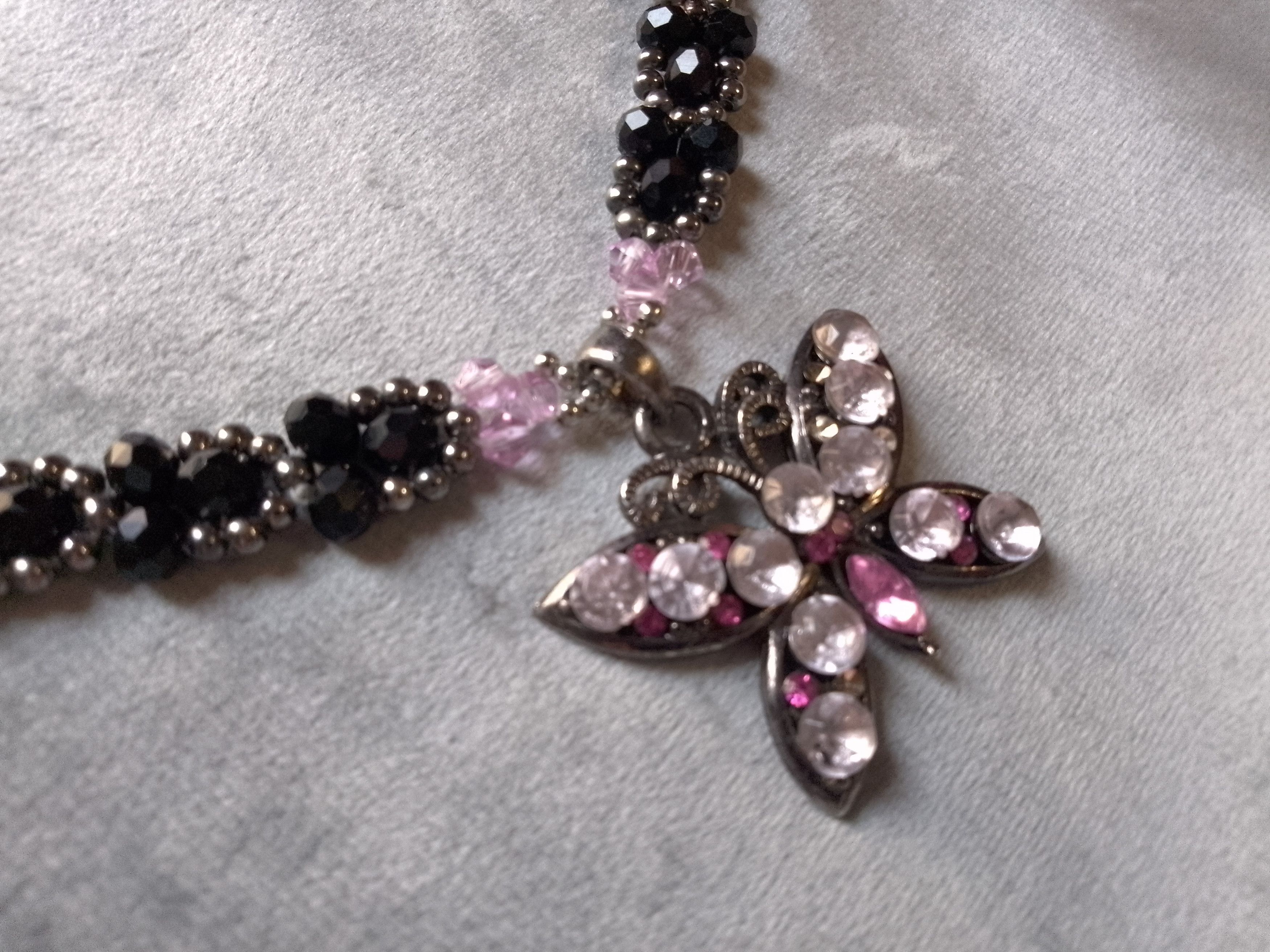 Handmade Black necklace with vintage Butterfly jewel pendant charm Size ONE SIZE - 4 Thumbnail