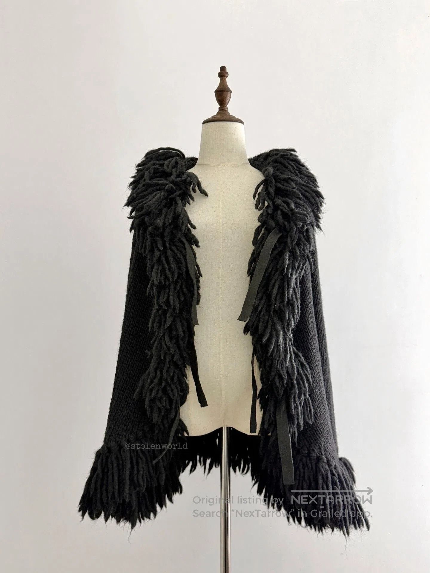 Y's black woolen knitted cardigan with fringe. Size S / US 4 / IT 40 - 7 Thumbnail