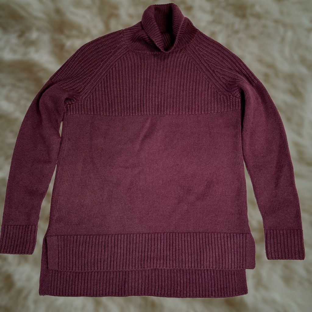 Vintage Caslon Burgundy Knit Sweater Women's Turtleneck Side Slit Long Sleeve Sz S NWT Size S / US 4 / IT 40 - 1 Thumbnail