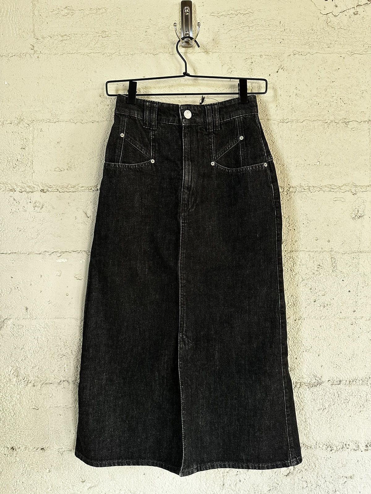 image of Isabel Marant Black Denim Midi Skirt, Women's (Size 24)
