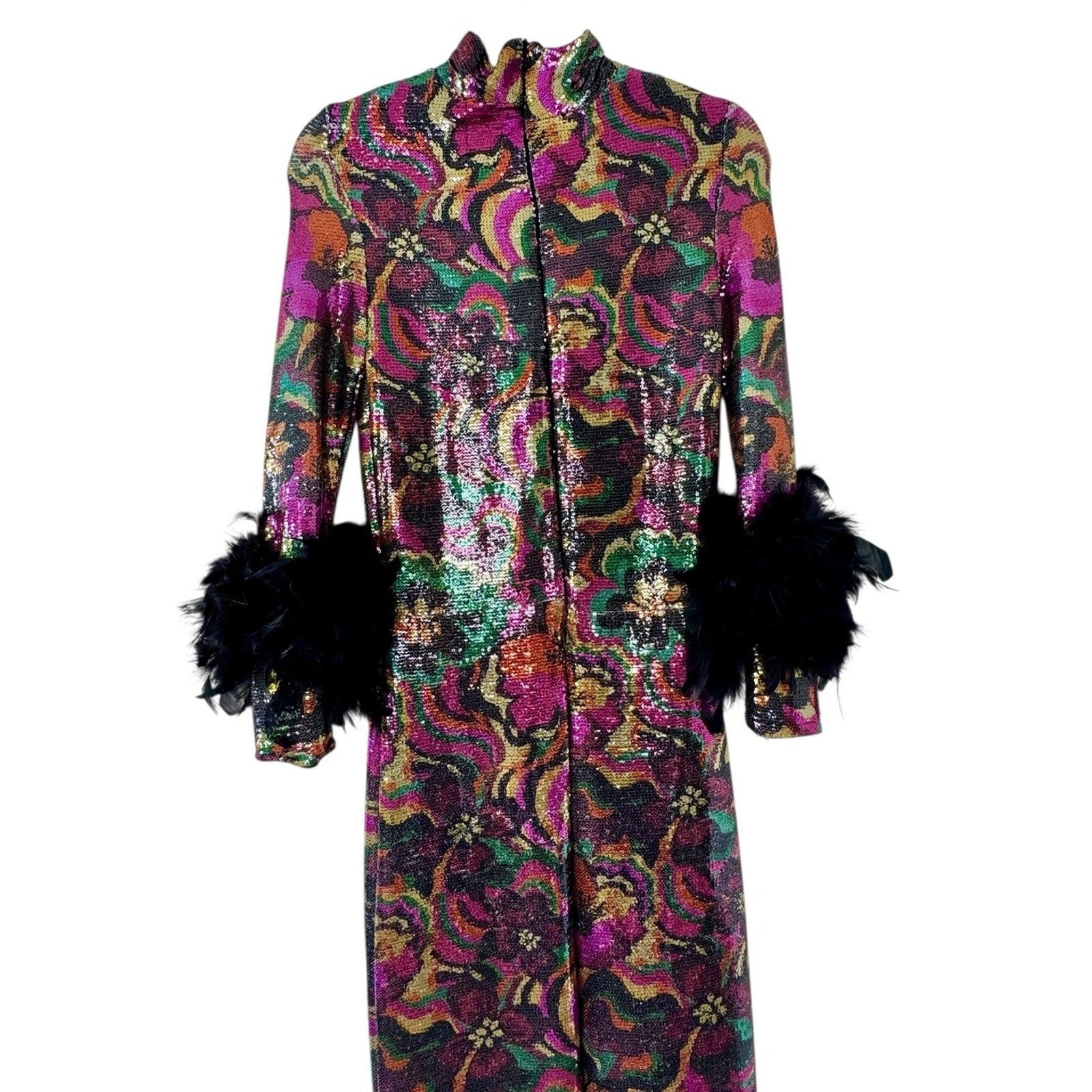 Other JENNIFER GRACE Catroux Sequin Feather Long Dress In Hysteria Size XXS / US 00 / IT 34 - 6 Thumbnail