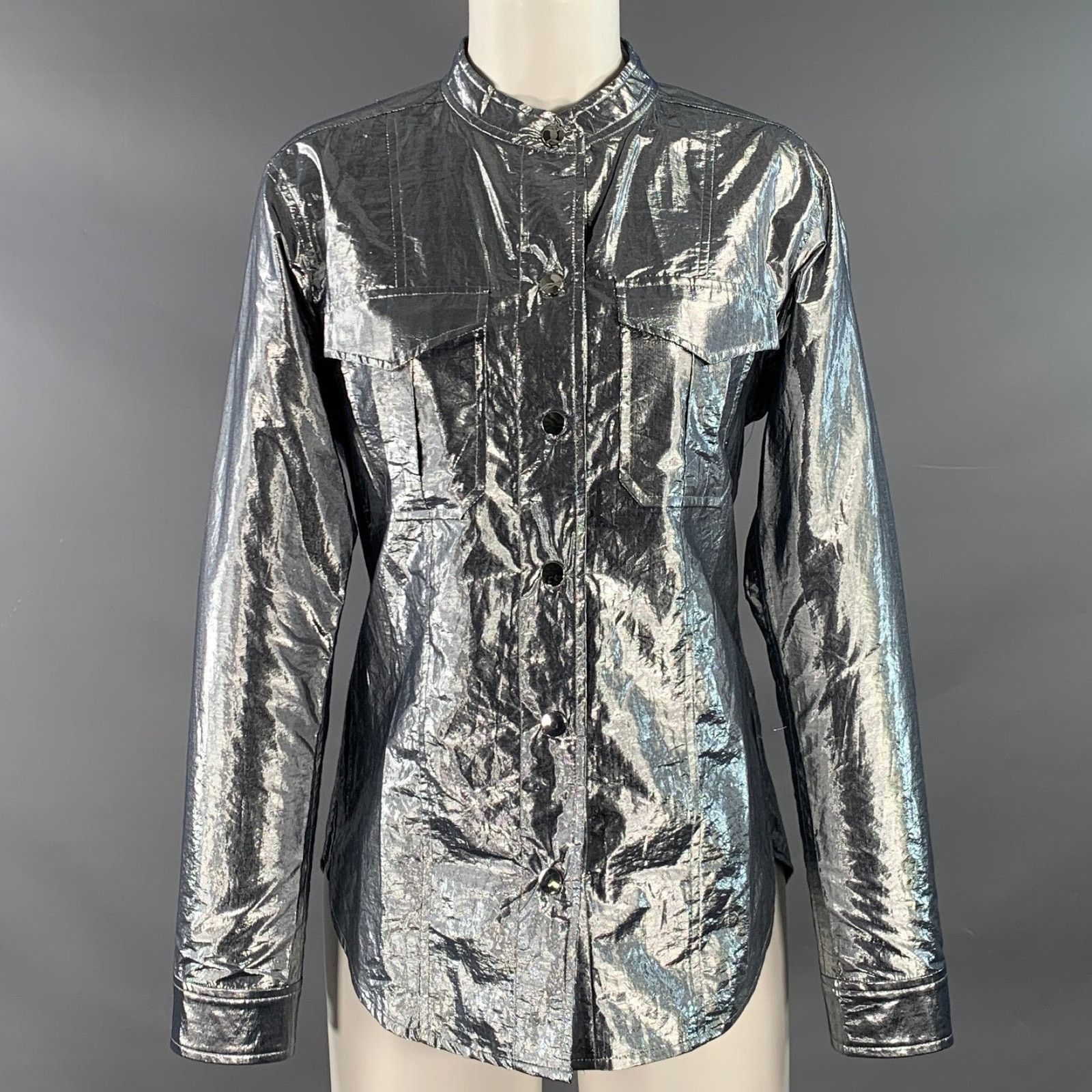 A.L.C. A.L.C. Metallic Silver Cotton Blend Snaps Collarless Jacket Size S / US 4 / IT 40 - 1 Thumbnail