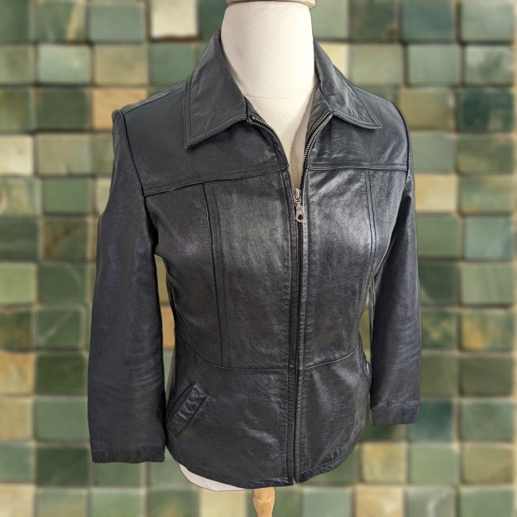 Wilson VINTAGE Wilson's Black Leather Jacket Coat Women Large Moto Bomber Y2K 00s Size L / US 10 / IT 46 - 1 Thumbnail