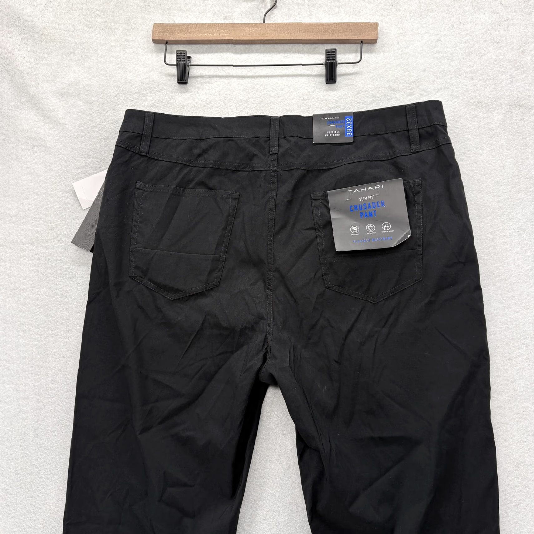Vintage Tahari Crusader Pants Mens 38x32 Black Slim Fit Travel 5-Pocket NWT Nylon Spandex Flat Front Zip Size US 38 / EU 54 - 4 Thumbnail