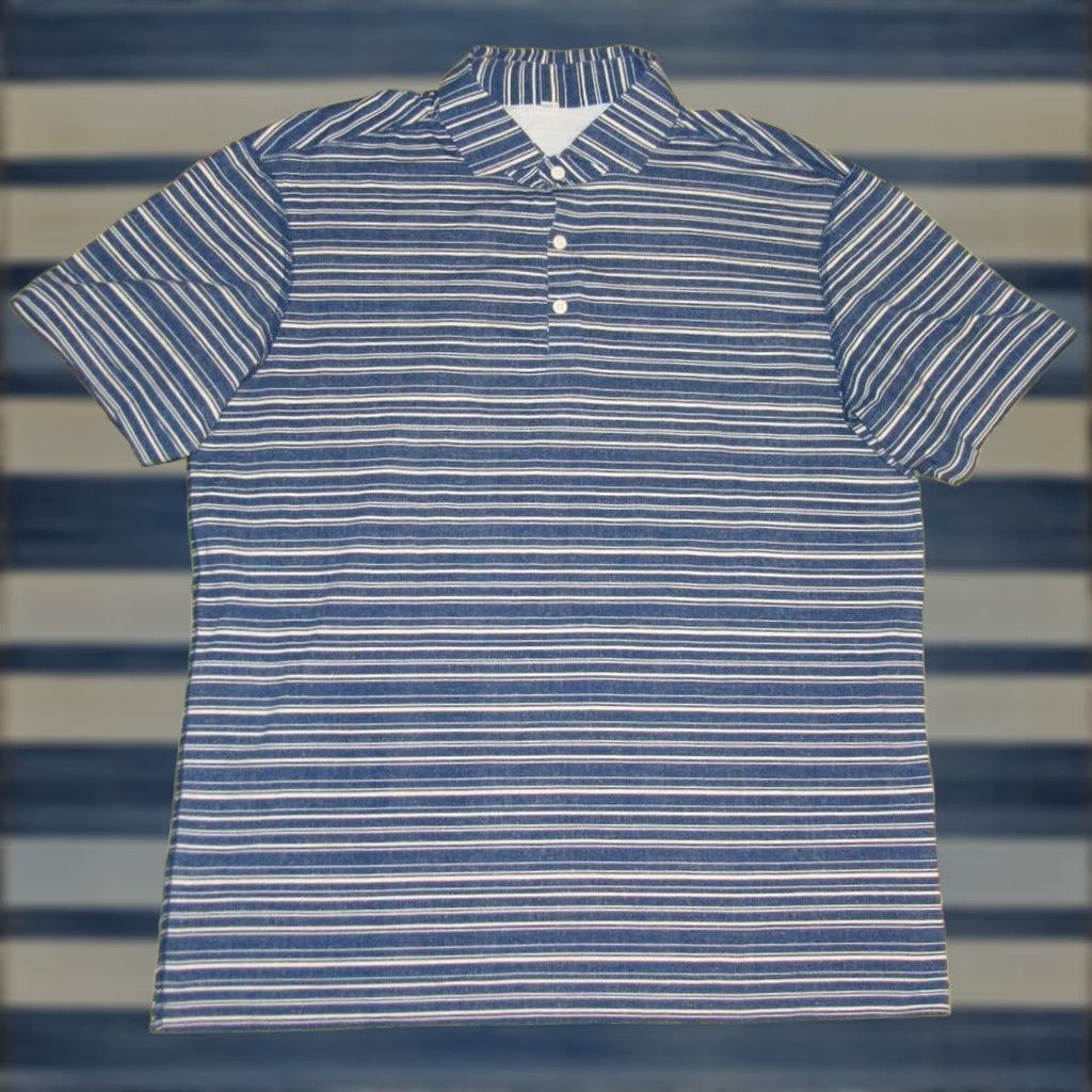 Lululemon VINTAGE LULULEMON Blue White Striped Short Sleeve Midweight Polo Shirt XL Size US XL / EU 56 / 4 - 1 Thumbnail