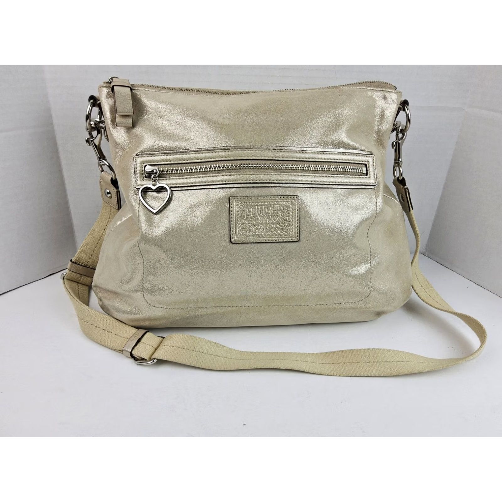 Coach Coach Poppy 2 Way Metallic Shoulder Handbag Purse Women Leather Ivory Metallic 14x12x3 Womens Size ONE SIZE - 2 Thumbnail