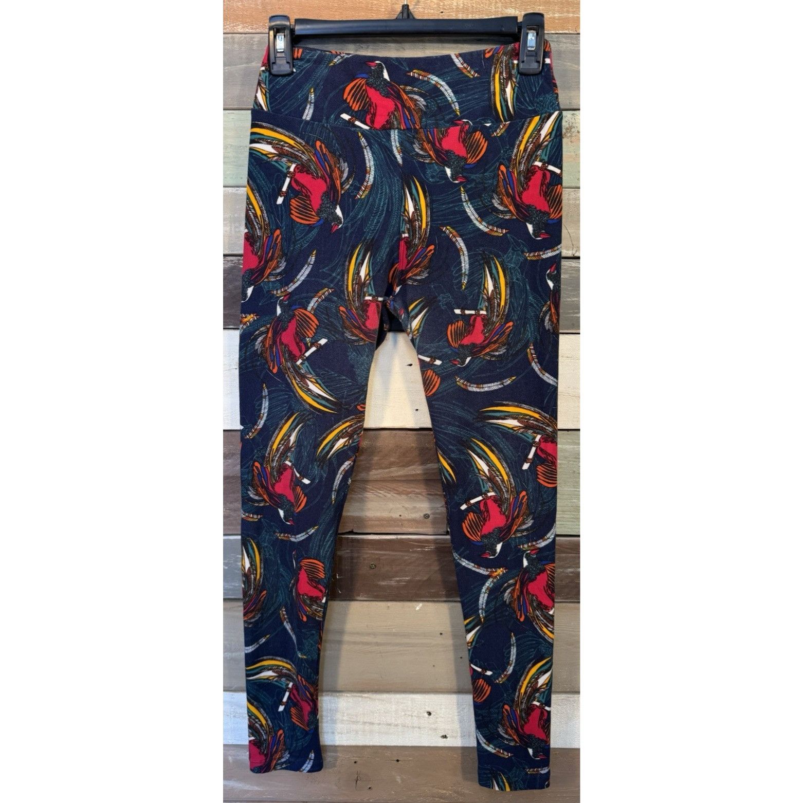 Other LuLaRoe Leggings OS One Size Blue Birds Feathers USED Size 29" - 1 Thumbnail