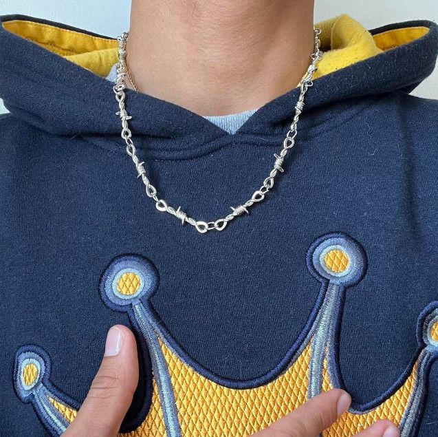 Sterling Silver Y2K 2000s vintage retro barbwire thorn emo chain