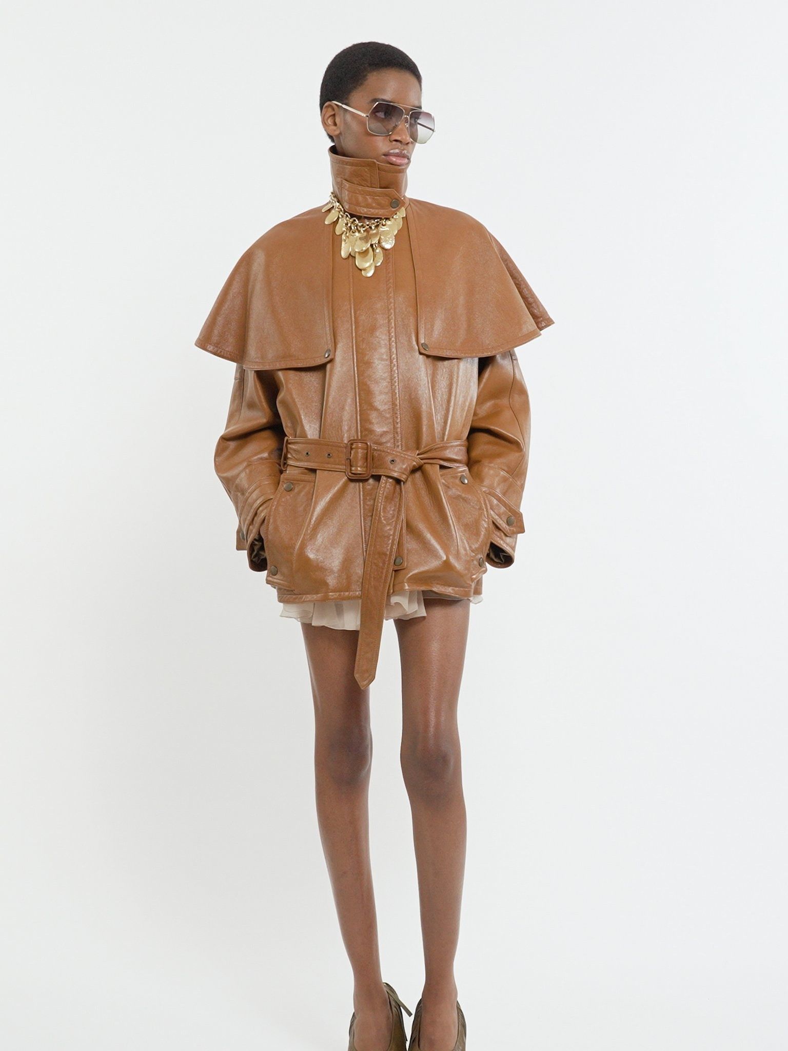 Chloe o1loc1c11025 Short Cape Trench Coat in Ochre Delight Size L / US 10 / IT 46 - 4 Thumbnail