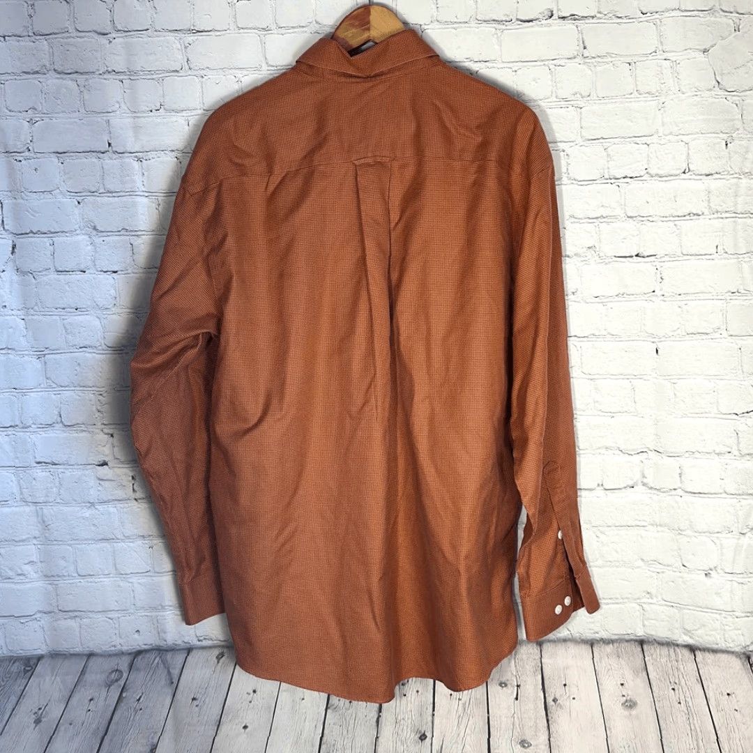 Orvis VINTAGE Orvis Men’s Orange Houndstooth Long Sleeve Shirt L Cotton 100% Button-Up Mens Regular Large Orange Size US L / EU 52-54 / 3 - 5 Thumbnail