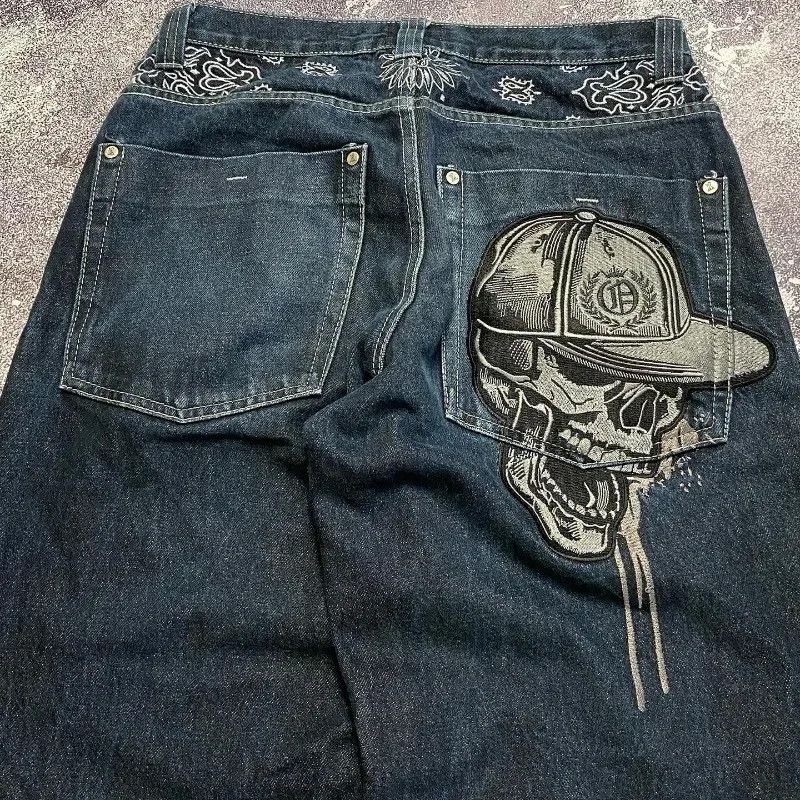 Designer × Japanese Brand Skull Embroidered Wide-Leg Harajuku Jean Size US 34 / EU 50 - 1 Thumbnail