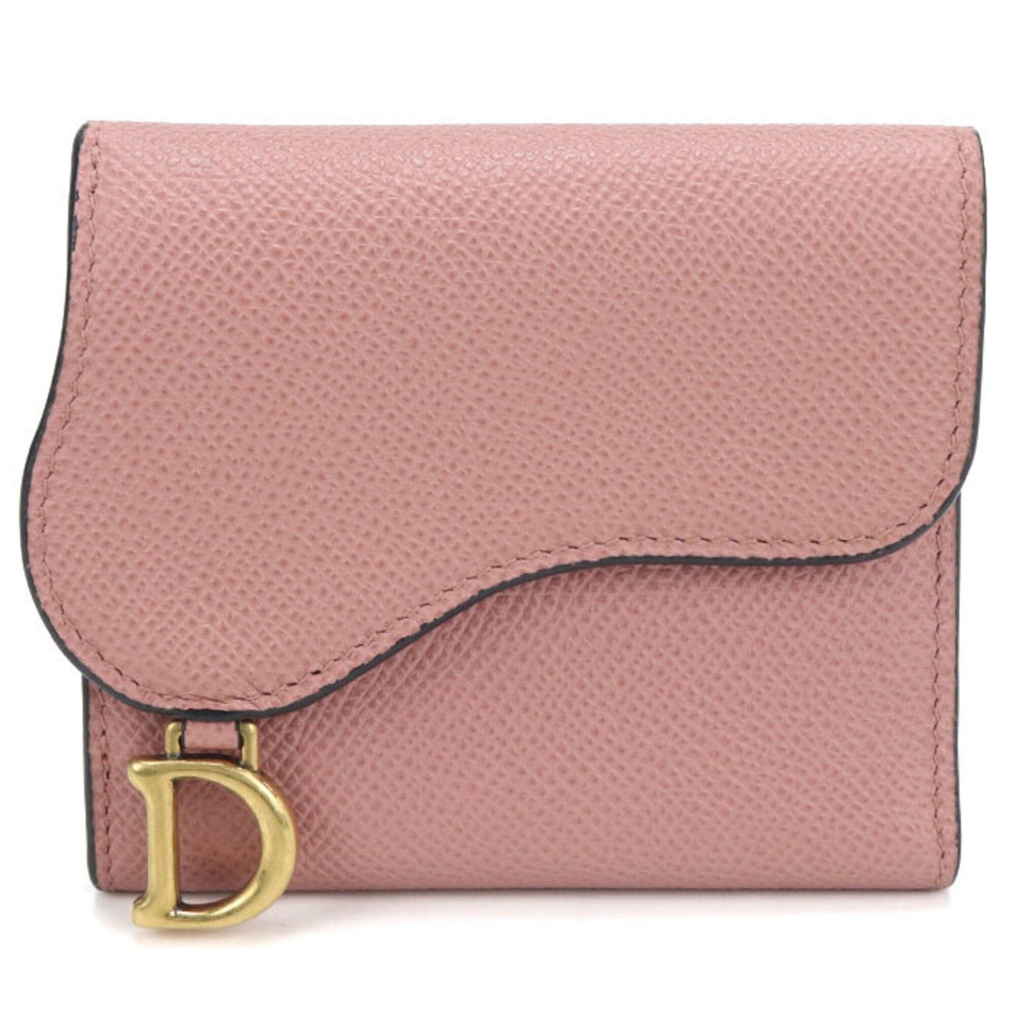 Dior Christian Dior DIOR Lotus Wallet Tri-fold Wallet, Saddle Leather, Women's, Pink Size ONE SIZE - 1 Thumbnail