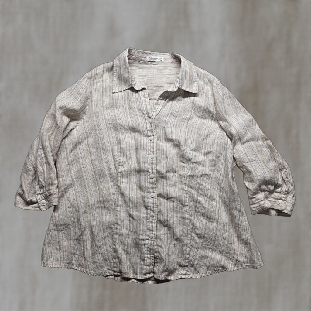 Coldwater Creek Coldwater Creek Shirt 1X Women Brown 3/4 Sleeve Button Up Blouse Casual Cotton Plus Size Size XL / US 12-14 / IT 48-50 - 1 Thumbnail