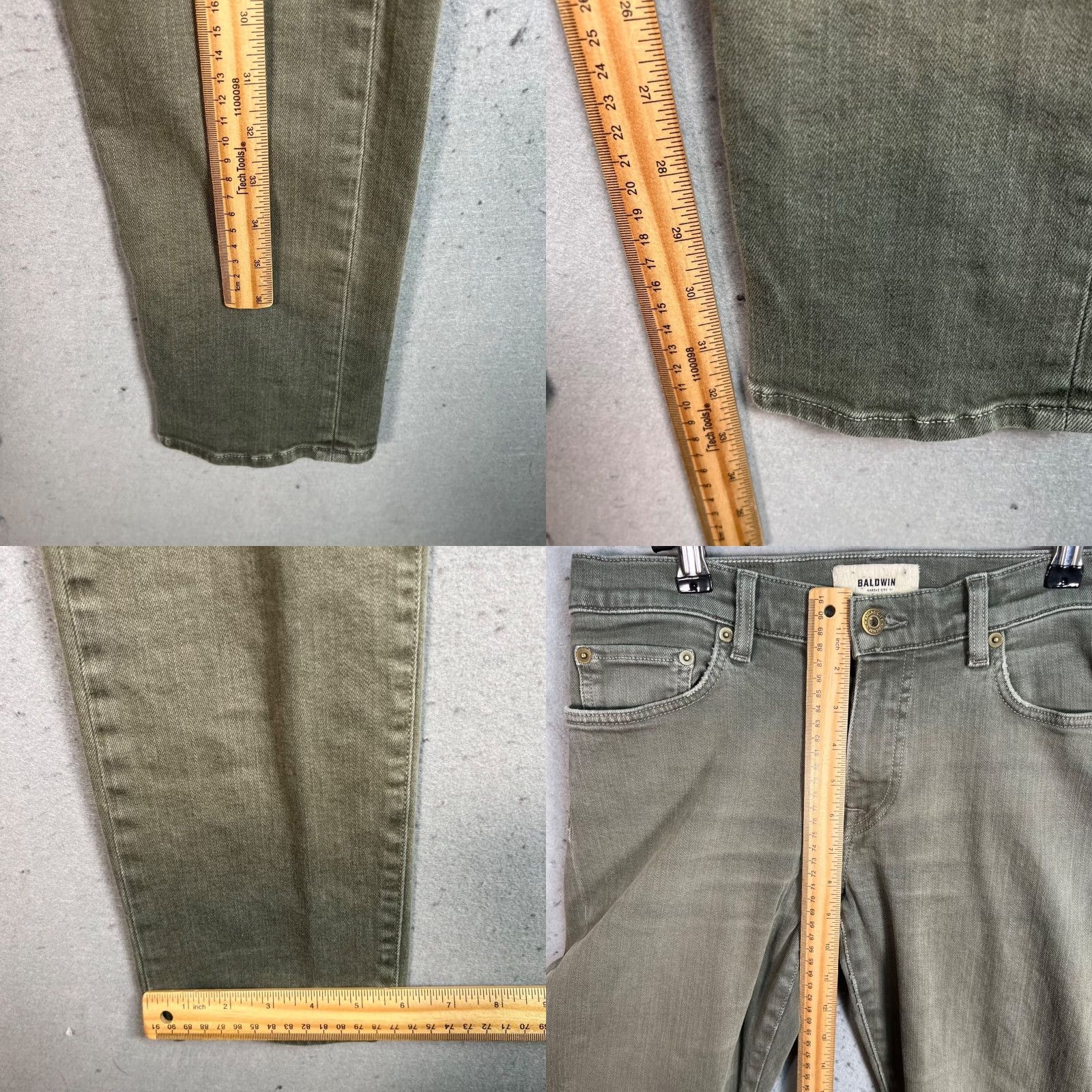 Vintage BALDWIN Jeans Slim 29 5-Pocket Denim USA Cotton Green Gray Mens Adult Size US 29 - 8 Thumbnail