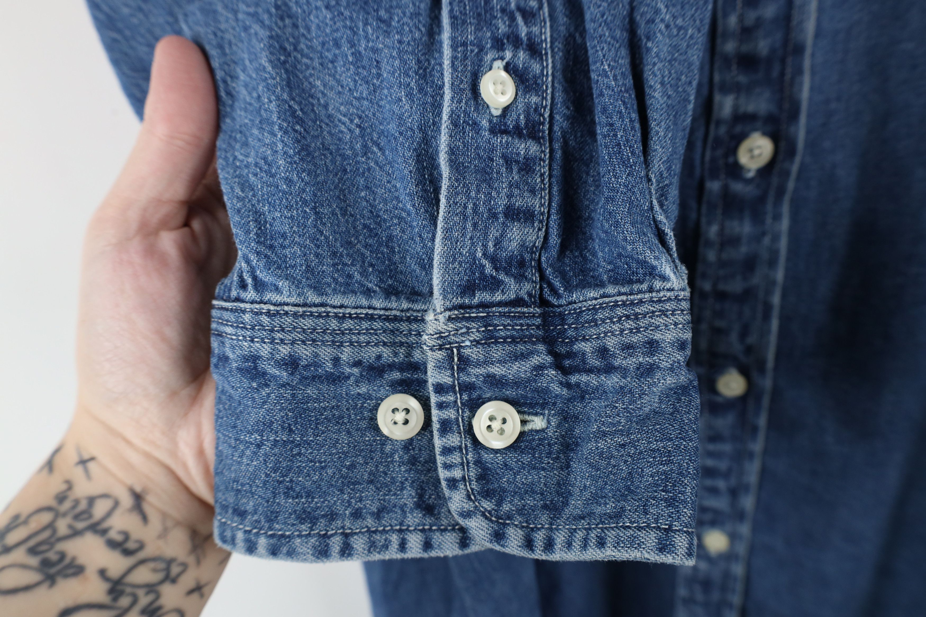 Ralph Lauren × Vintage Vintage 90s Ralph Lauren Denim Jean Button Shirt Blue Size 3XL / US 20-22 - 6 Thumbnail