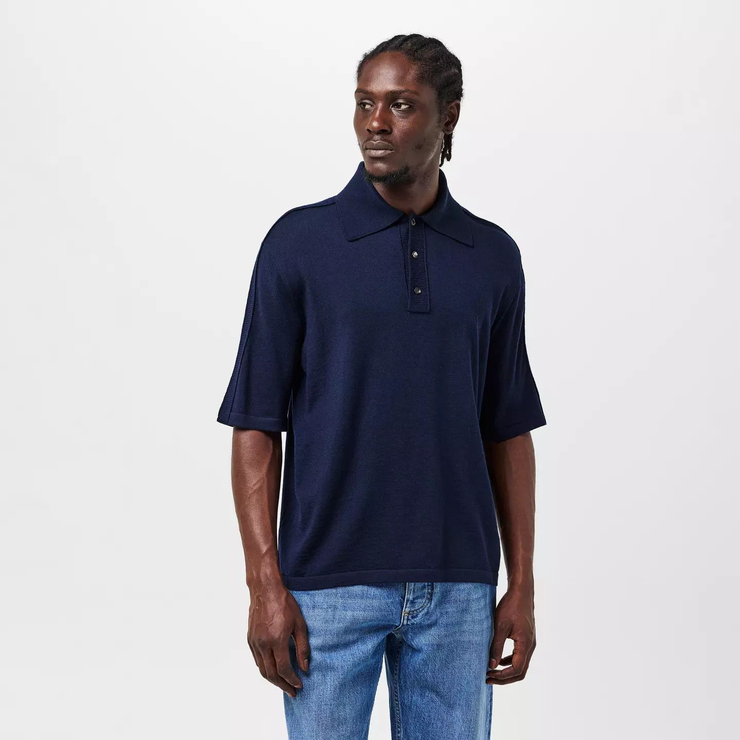 Bottega Veneta o1g2r1mq0426 Wool Polo Shirt in Midnight Blue Size US S / EU 44-46 / 1 - 3 Thumbnail