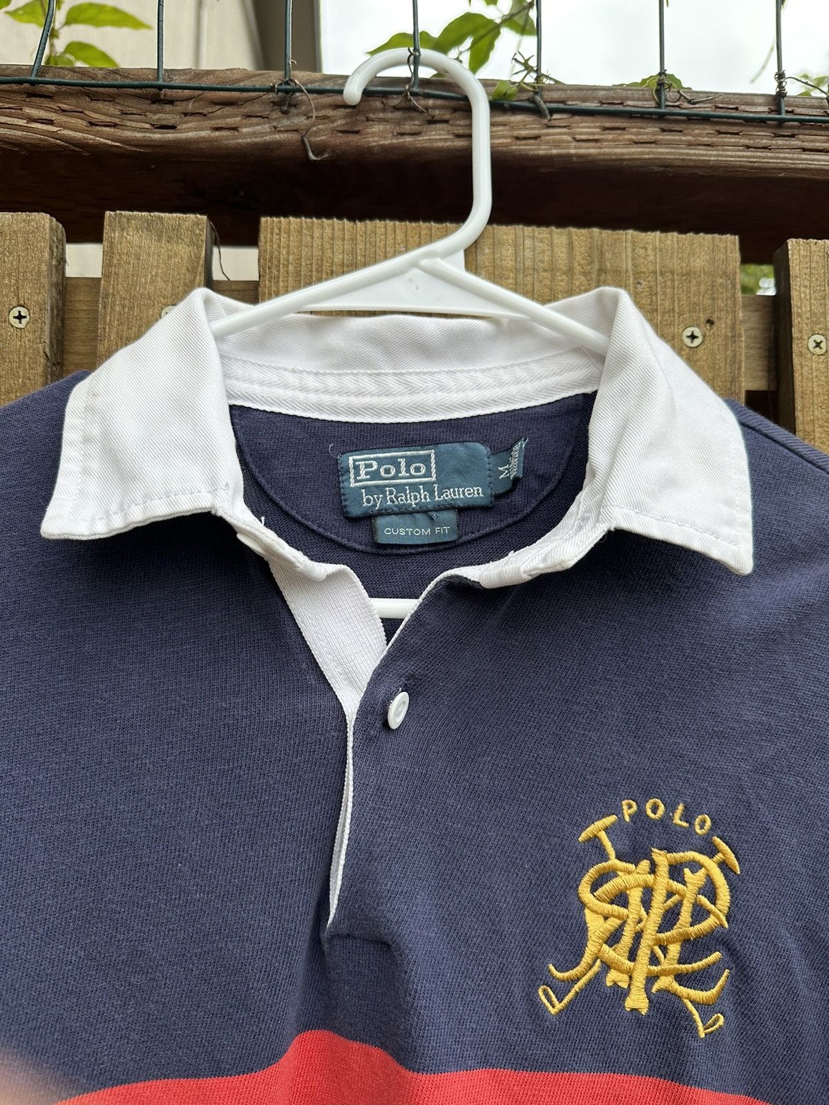 image of Polo Ralph Lauren x Vintage 90’S Single Stitch Polo Embroidered Rugby Shirt in Navy (Size Medium)