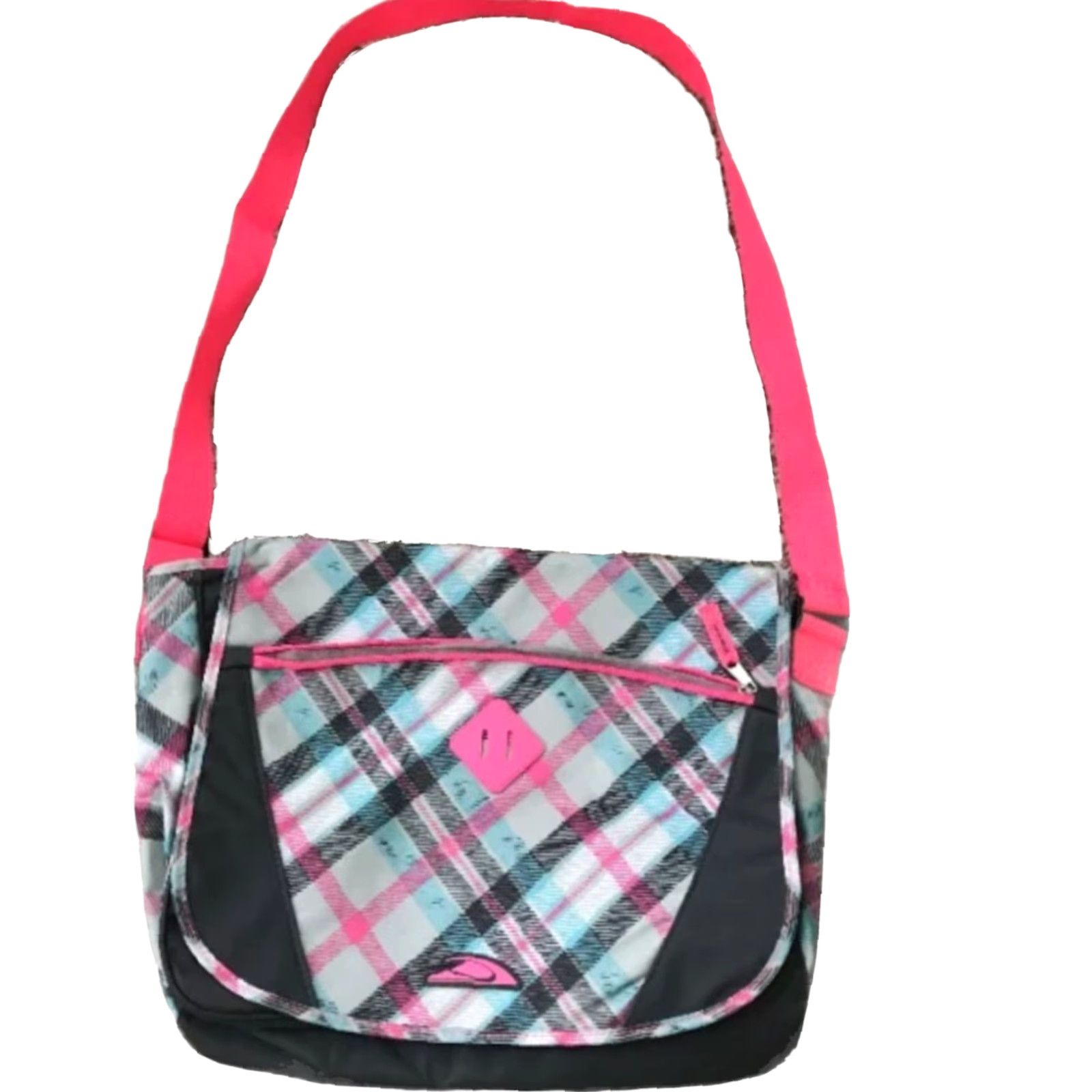 Pinko Crossbody Messenger School Bag Pink Gray Plaid Adjustable Strap Compartments Size ONE SIZE - 2 Thumbnail