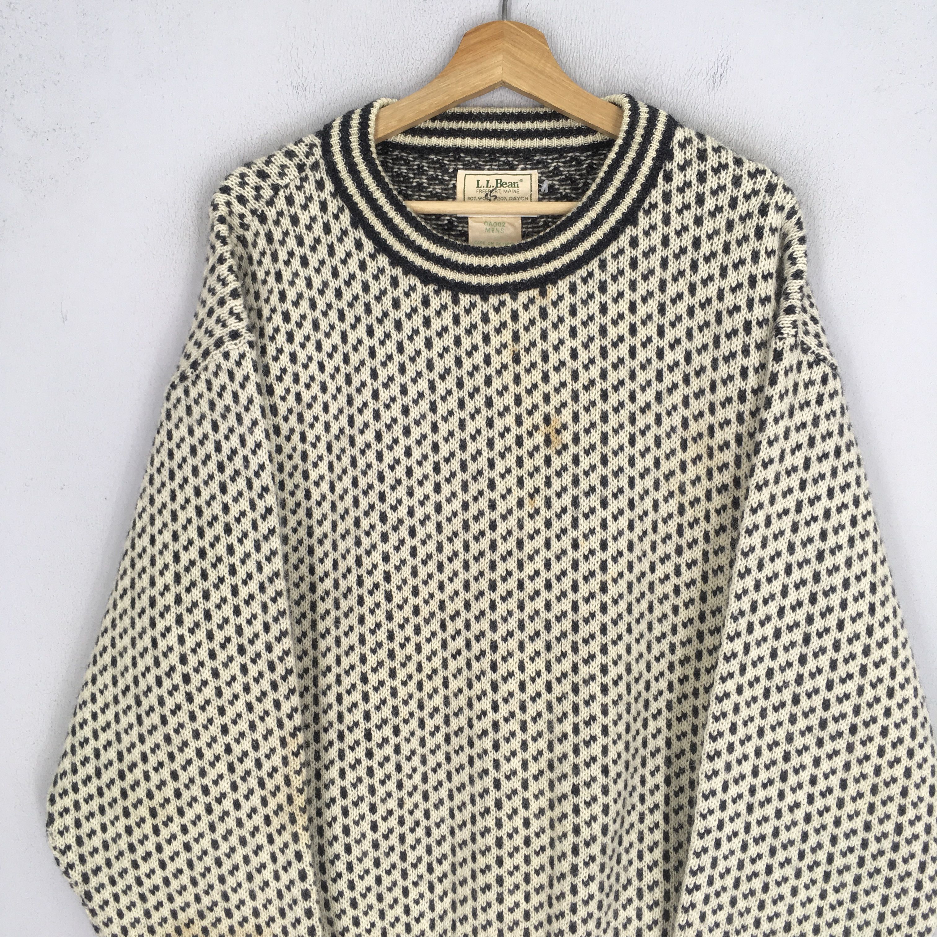 L.L. Bean Vintage 90's LL Bean Usa White Black Wool Sweatshirt - 604 Size US L / EU 52-54 / 3 - 5 Thumbnail