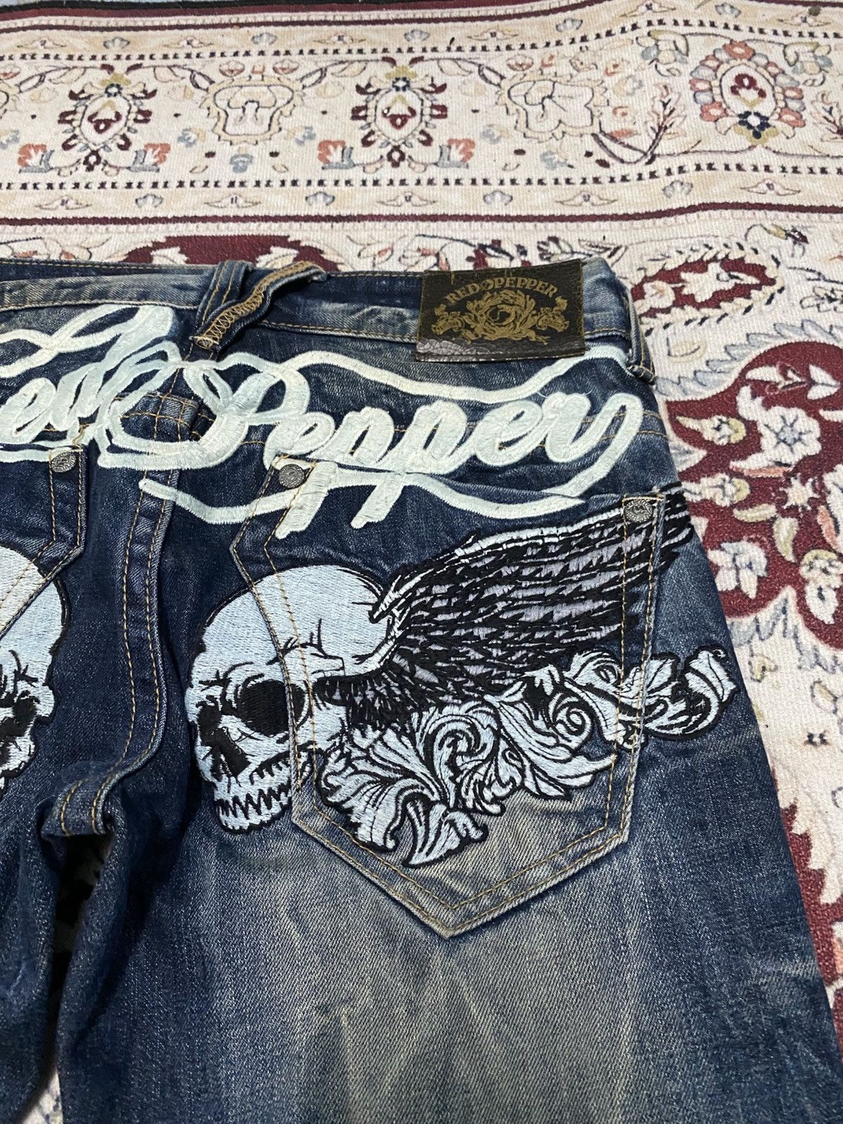 Japanese Brand Red peppers skulls x designer flare jeans Size US 32 / EU 48 - 22 Thumbnail