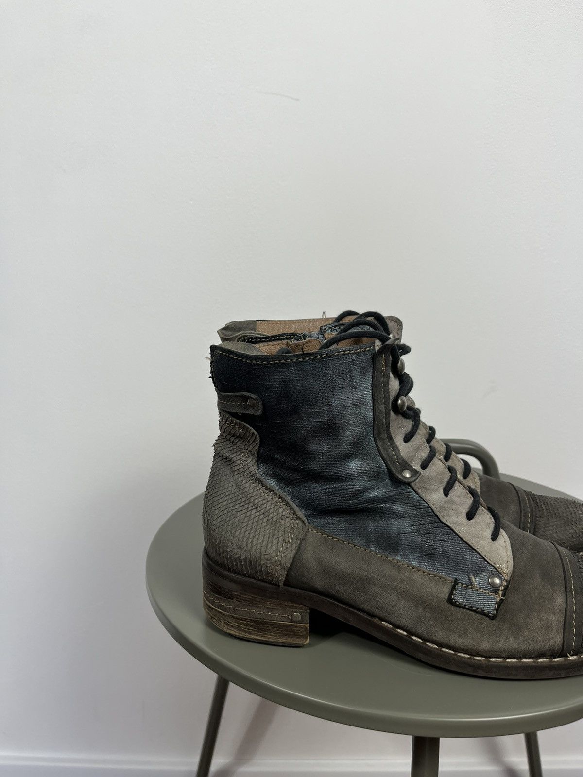 Vintage Avant-Garde Distressed Italian Mixed-Leather Combat Boots 40 Size US 9 / IT 39 - 3 Thumbnail