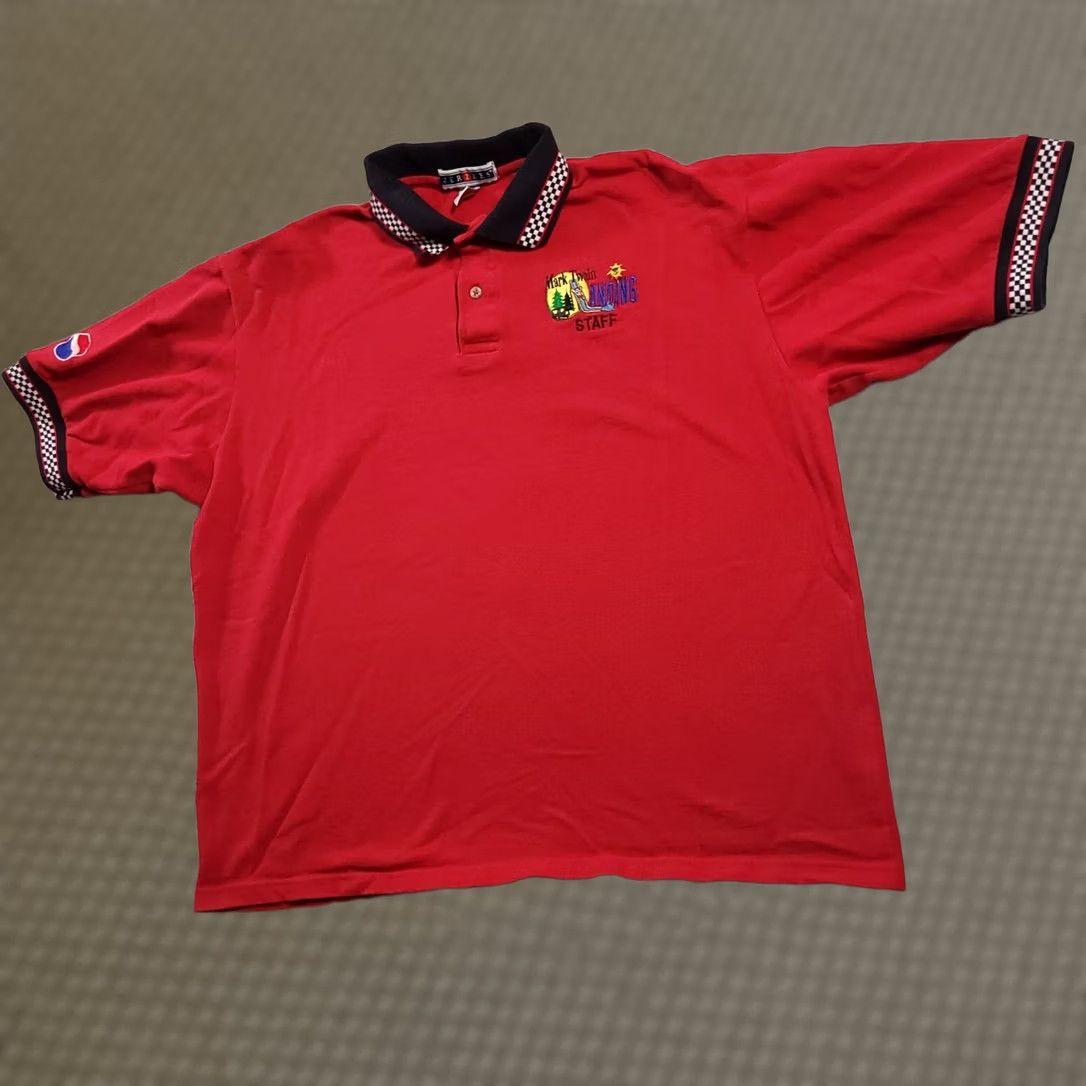 Jerzees VINTAGE Jerzees Polo Shirt Mens XL Red Short Sleeve Combed Cotton 100% Knitted Fabric Logo Embroidered 90s Theme Industrial Casual Workwear Size US XL / EU 56 / 4 - 1 Thumbnail