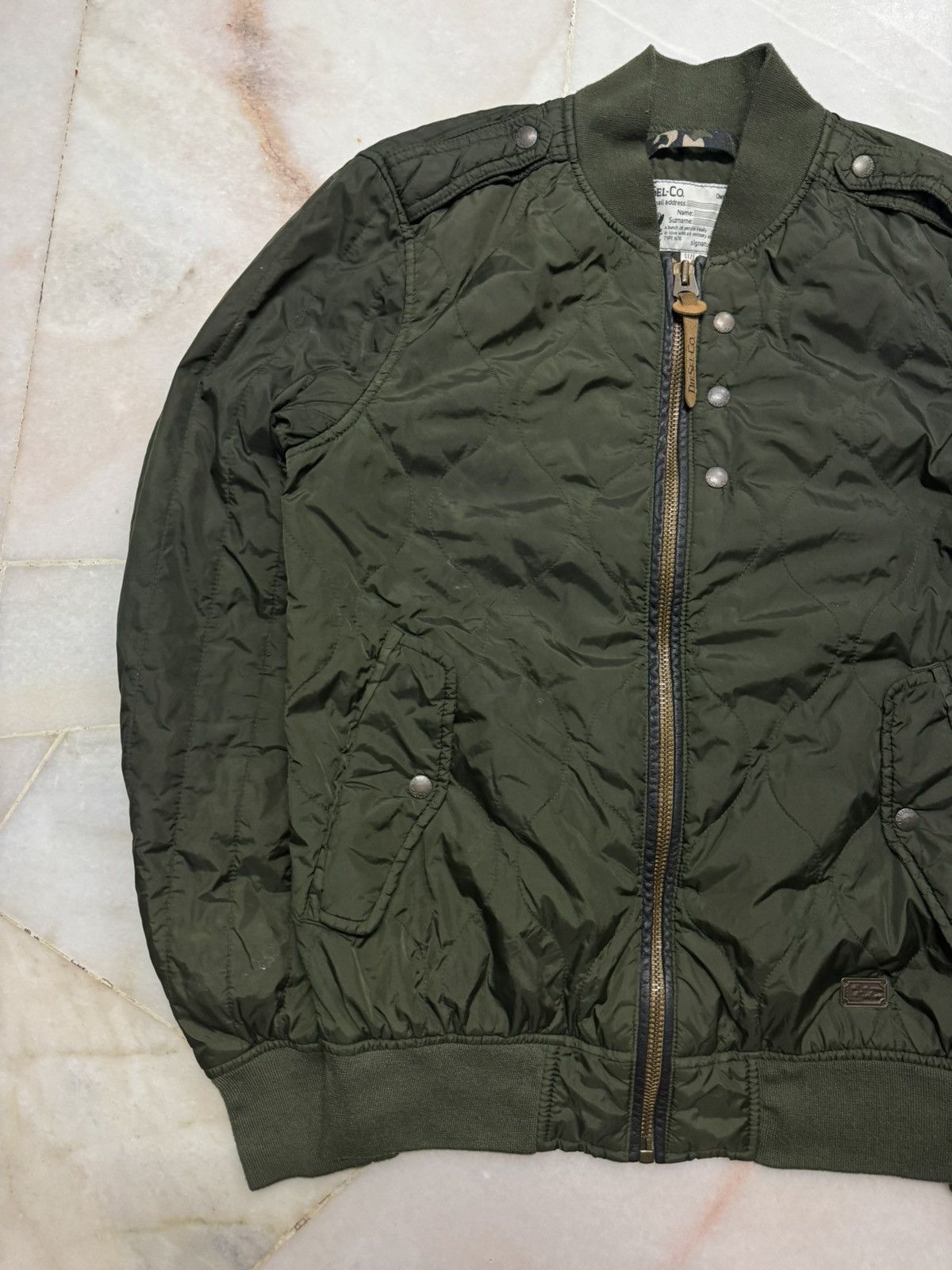 Diesel 💥VINTAGE Y2K DIESEL-CO OLIVE GREEN MILITARY DISTRESS BOMBERS Size US S / EU 44-46 / 1 - 4 Thumbnail