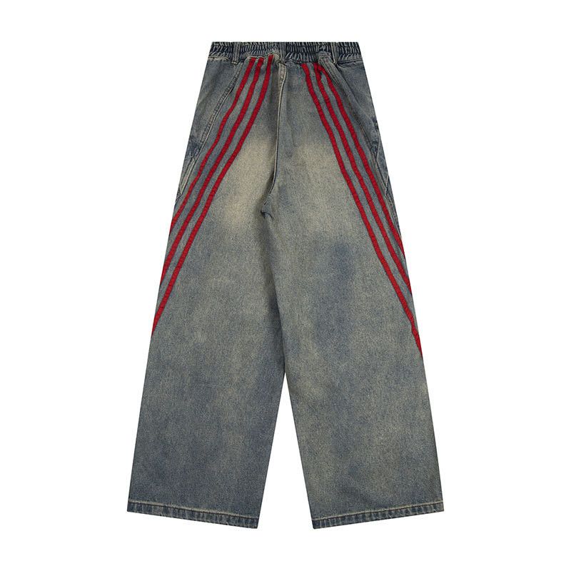 Vintage Loose distressed patchwork striped wide-leg cargo jeans Size US 32 / EU 48 - 2 Thumbnail