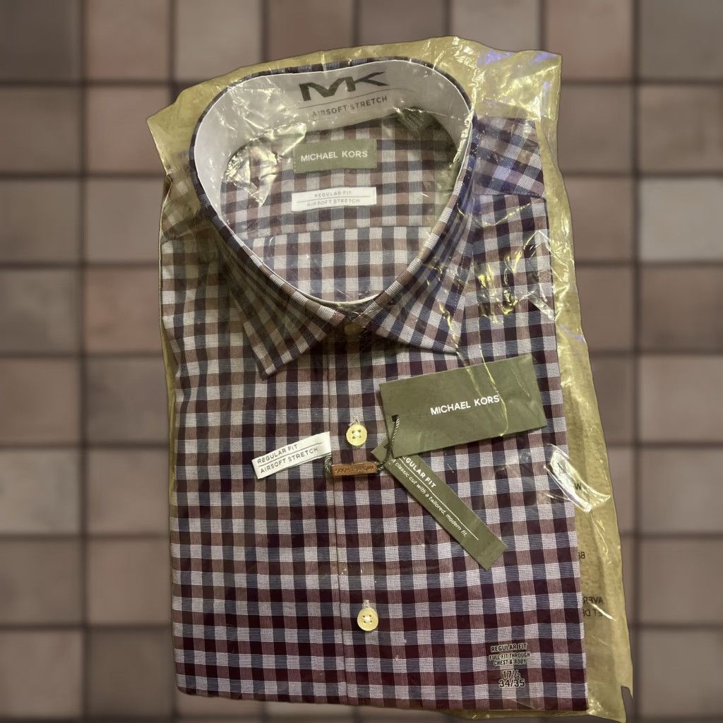 Michael Kors Michael Kors Mens Plaid Dress Shirt Size 34/35 Multicolor Cotton Stretch NWT Size 34R - 1 Thumbnail