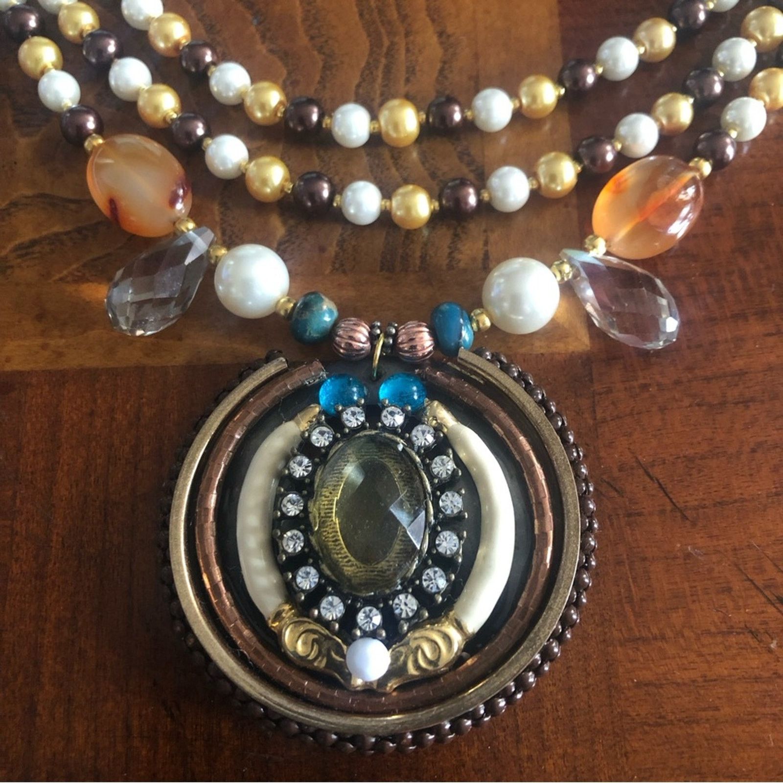 Handmade Handcrafted repurpose large amulet pendant Pearl necklace Size ONE SIZE - 8 Thumbnail