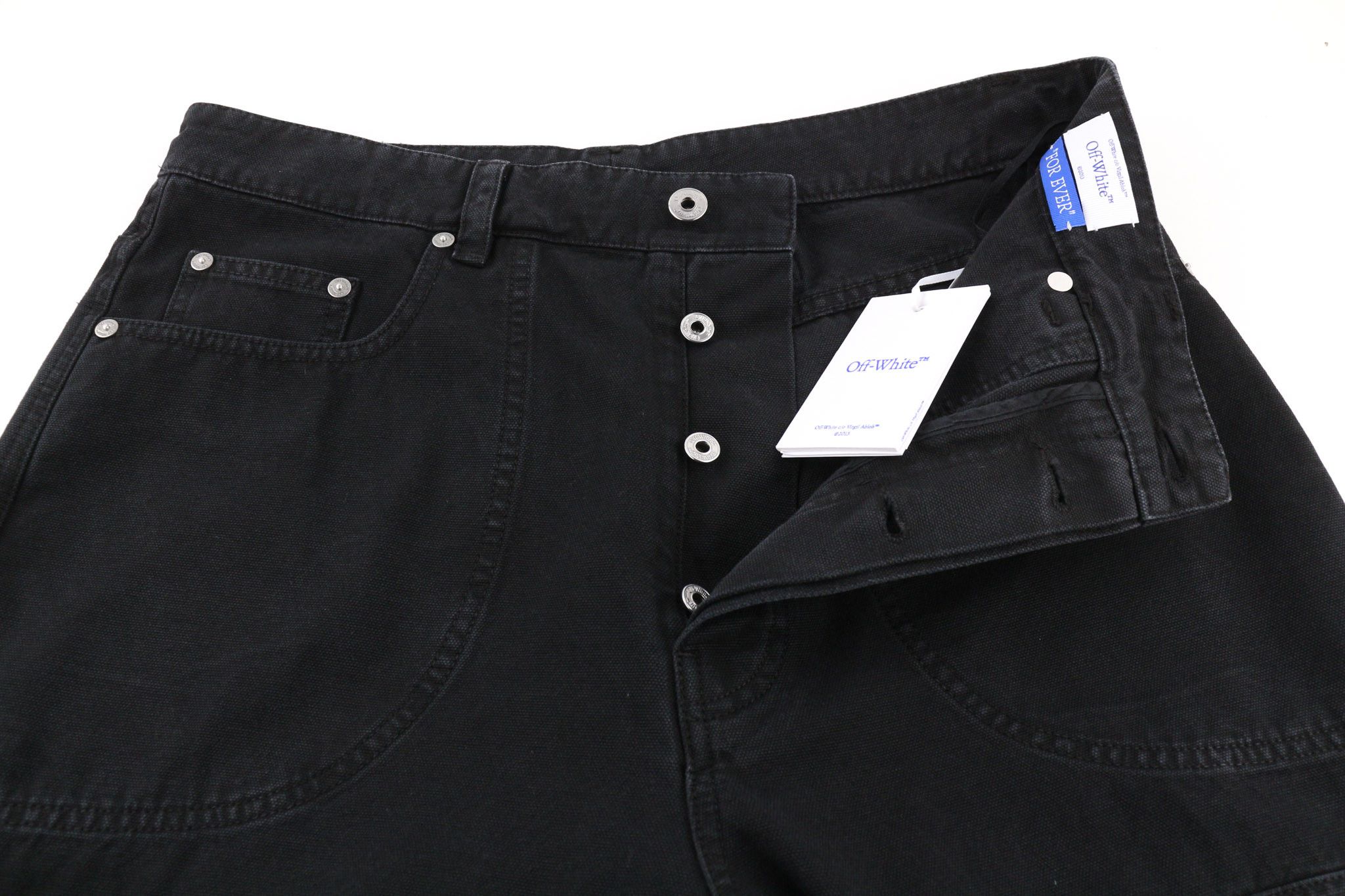 Off-White W34 Relaxed Black Cotton Dyed Cargo Button Fly 80250 Size US 34 / EU 50 - 4 Thumbnail