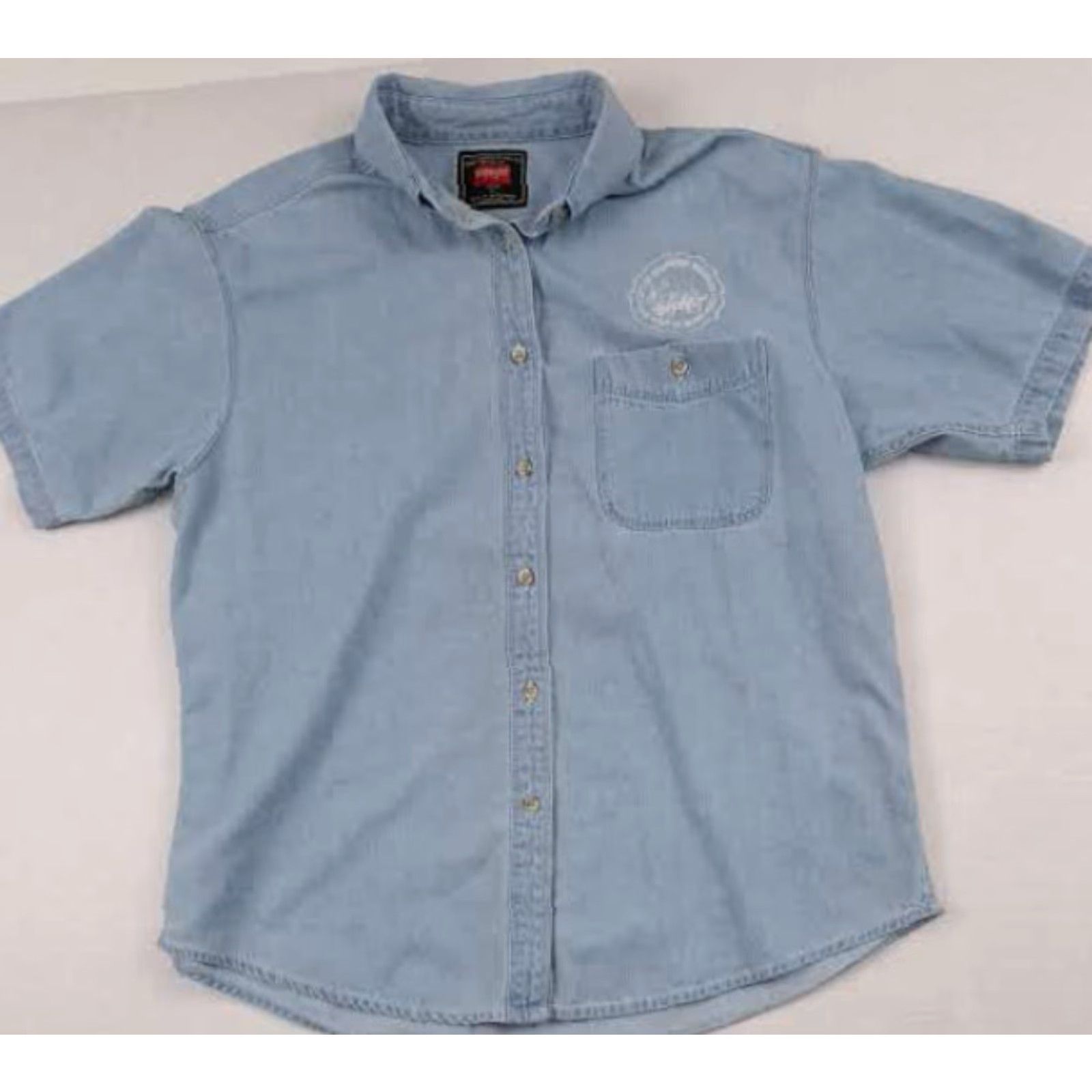 Wrangler VINTAGE Wrangler Shirt XL Ladies Blue Short Sleeve Collared Button-Up Jeans Heritage Henrey Ford Hometown Dearborn Michigan Size XL / US 12-14 / IT 48-50 - 3 Thumbnail