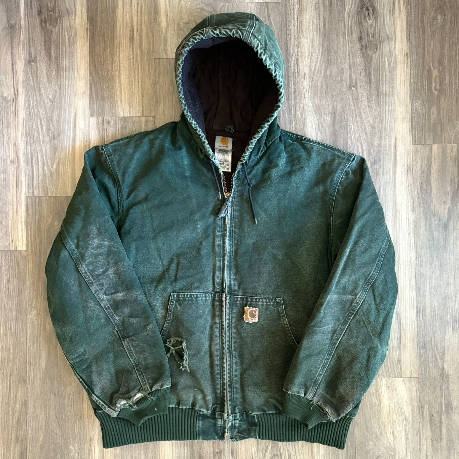 Carhartt × Vintage Vintage J130 SPC Green Carhartt Hooded Work Jacket Size XL Size US XL / EU 56 / 4 - 3 Thumbnail