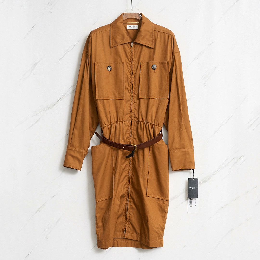 Saint Laurent Paris Saint Laurent Brown Utility Dress Size S / US 4 / IT 40 - 1 Thumbnail