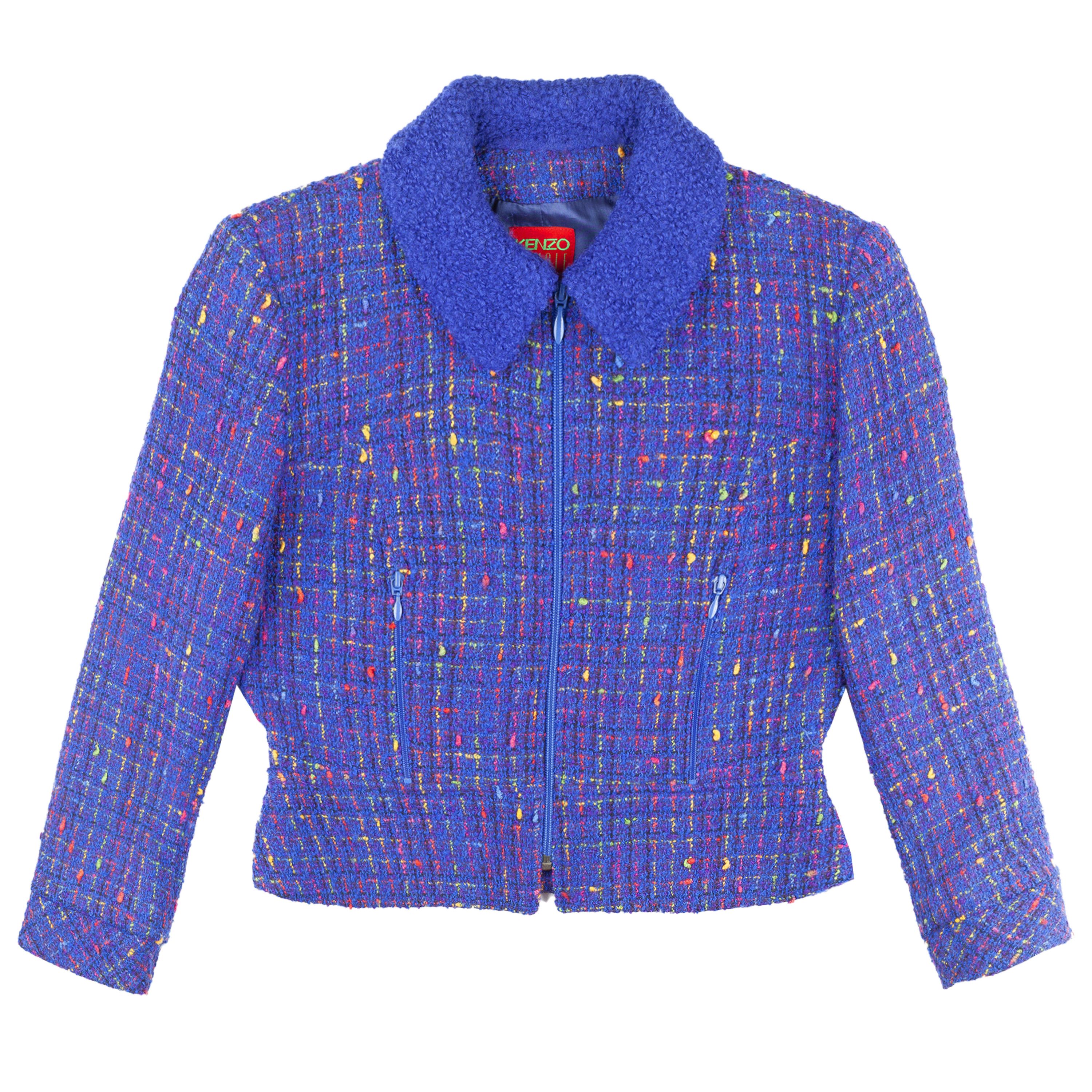 Kenzo Kenzo Jungle Vintage Blue Tweed Wool Cropped Jacket (M) Size M / US 6-8 / IT 42-44 - 1 Thumbnail