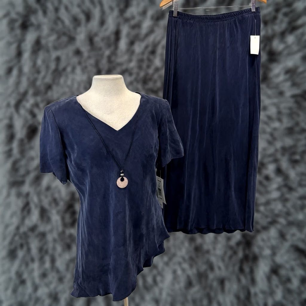 Vintage VINTAGE Jessica Howard 2 Pc Maxi Skirt Set Women's 14 Navy Blue Asymmetric USA Shirt/Skirt/Outfit/Set Mens Women Girls Boys Size 36" / US 14 / IT 50 - 1 Thumbnail