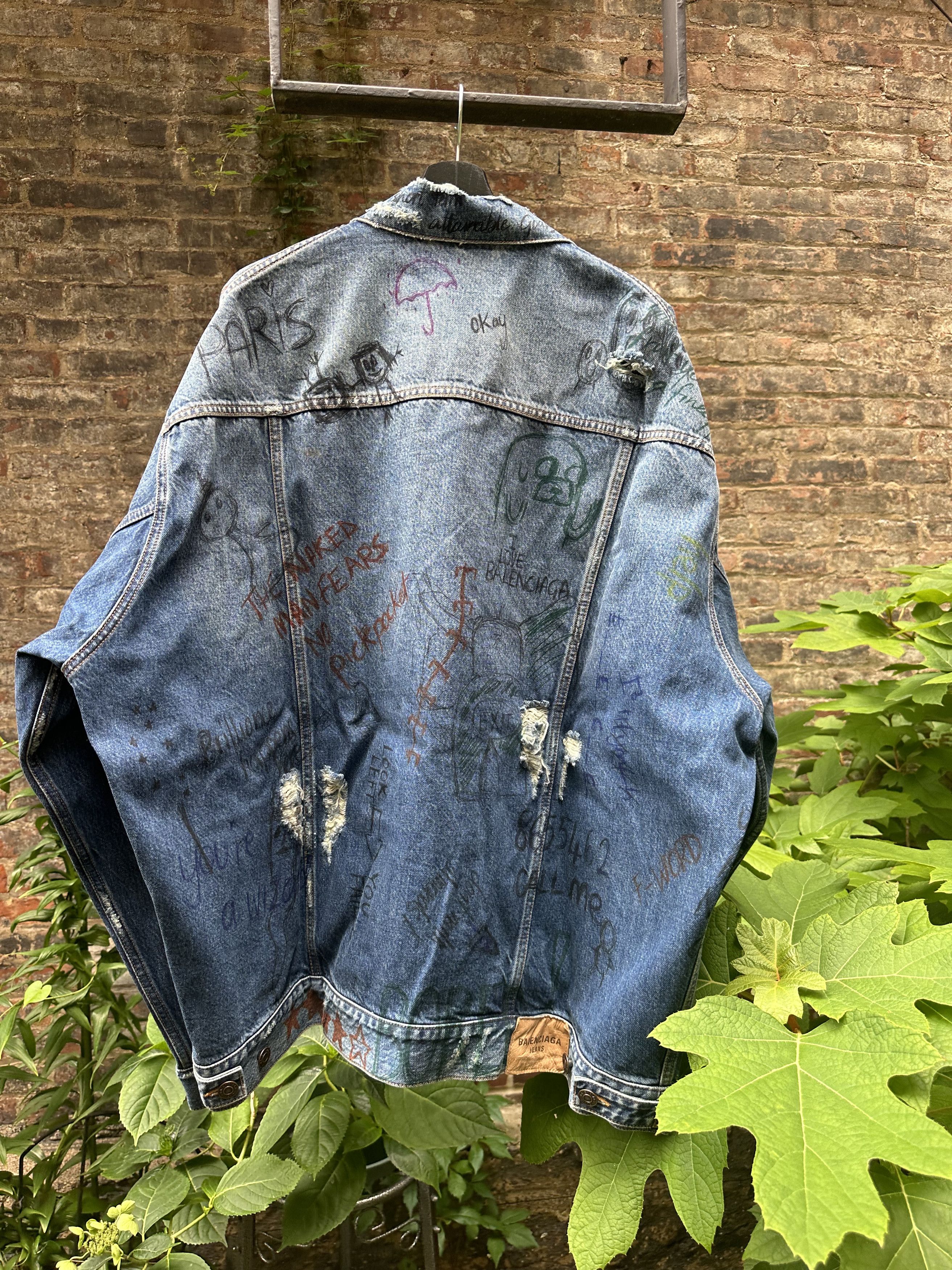 Balenciaga Blue Graffiti Scribble Logo Denim Jacket Size US M / EU 48-50 / 2 - 2 Thumbnail