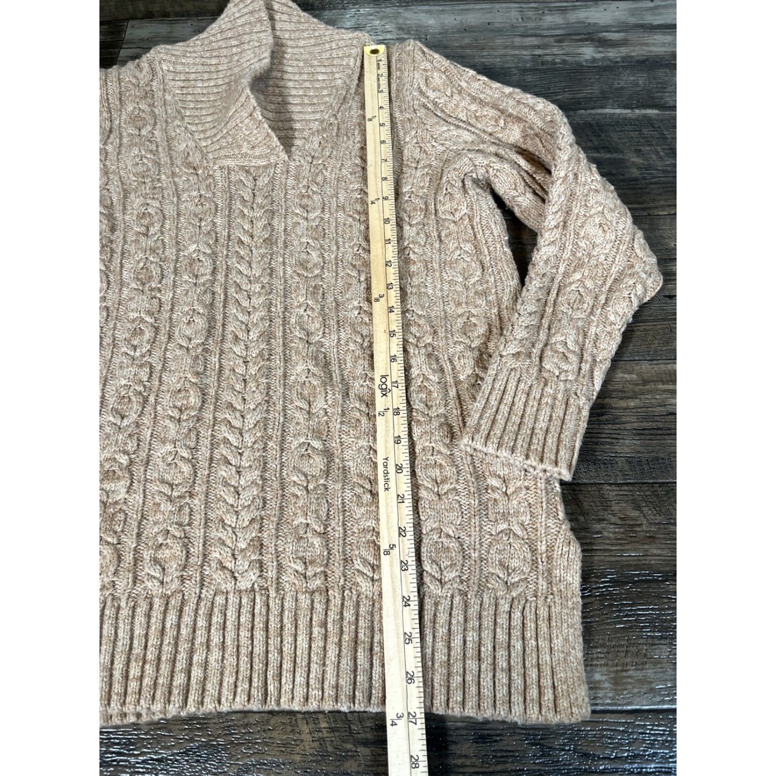 Lands' End Lands' End Sweater Womens L Beige Shawl Collar Cable Knit Cotton Wool Blend Pullover Knit All Seasons Casual Classic Womens Size L / US 10 / IT 46 - 2 Thumbnail