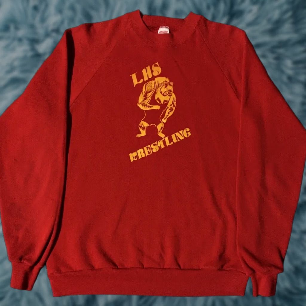 Vintage Vtg 80s Lincoln High School Bears Wrestling Faded Spellout Sweatshirt M Red USA Bears Track Grunge PE Mens Sweatshirt Size US M / EU 48-50 / 2 - 1 Thumbnail